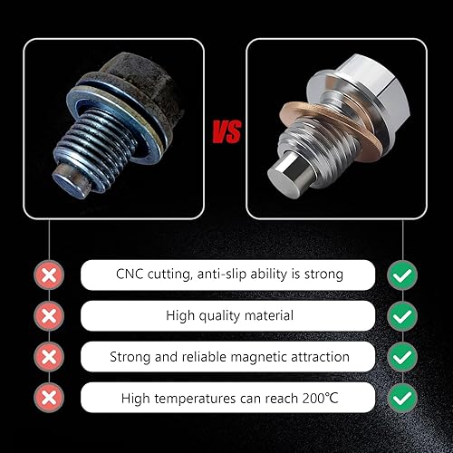 Miniatura 5 de 1 tapón de drenaje de aceite de motor de aluminio, perno de tuerca de drenaje de sumidero, con 5 pernos de arandela de repuesto a prueba de fugas,