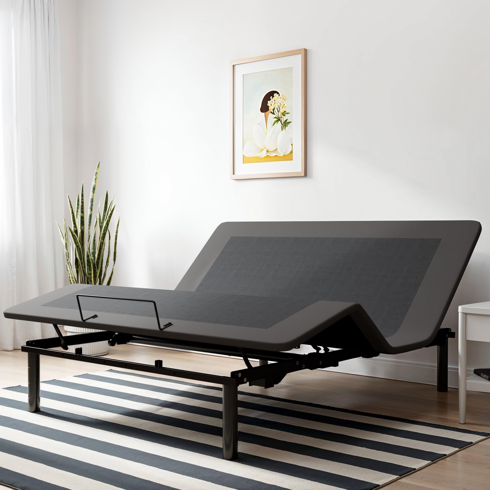 Queen Adjustable Bed Frame with Wireless Remote, Dual Motors, Height Adjustable Feet