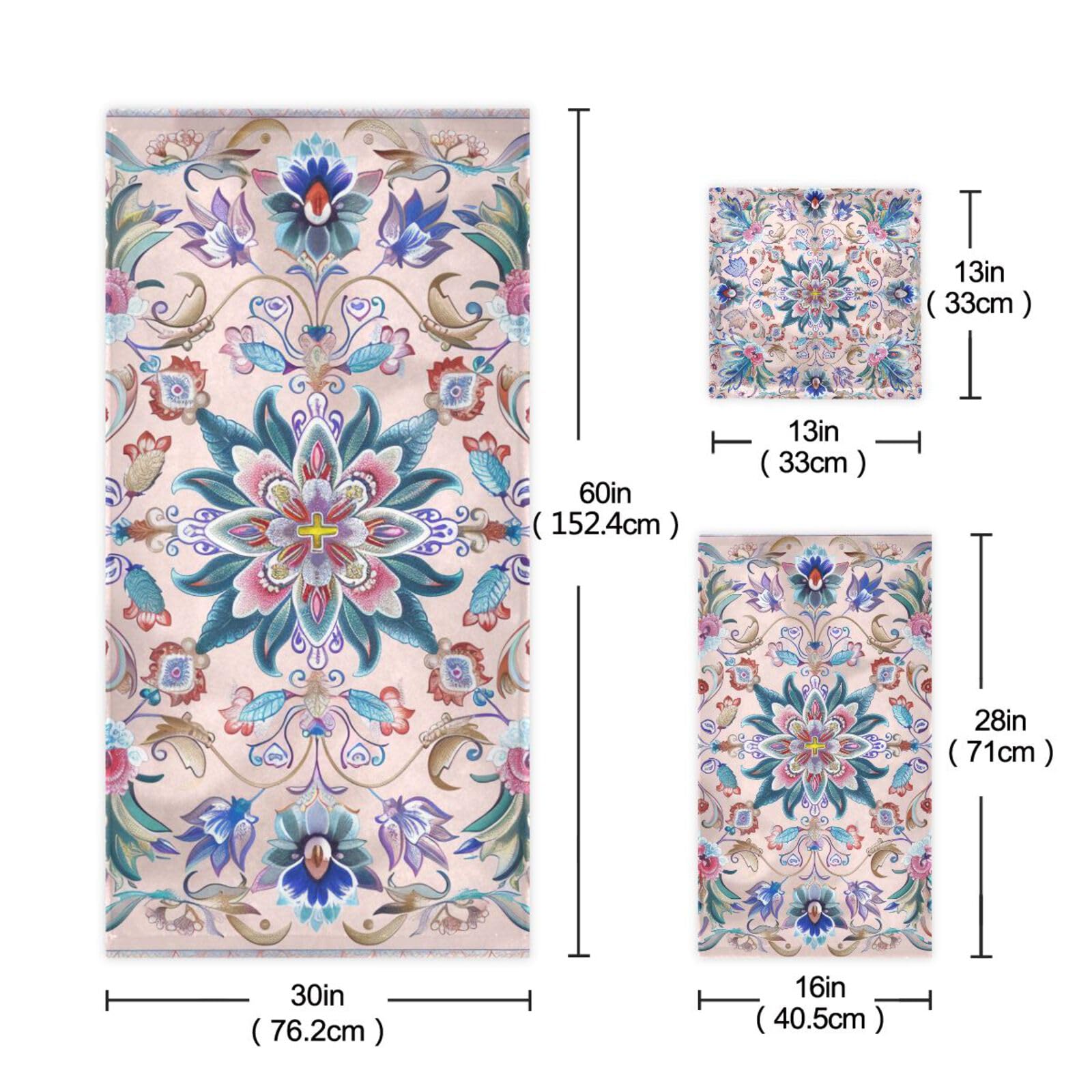 Set di 3 asciugamani morbidi per il viso con fiori di pesco blu, 1 asciugamano da bagno, 1 asciugamano per le mani, 1 panno per la casa, cucina e famiglia