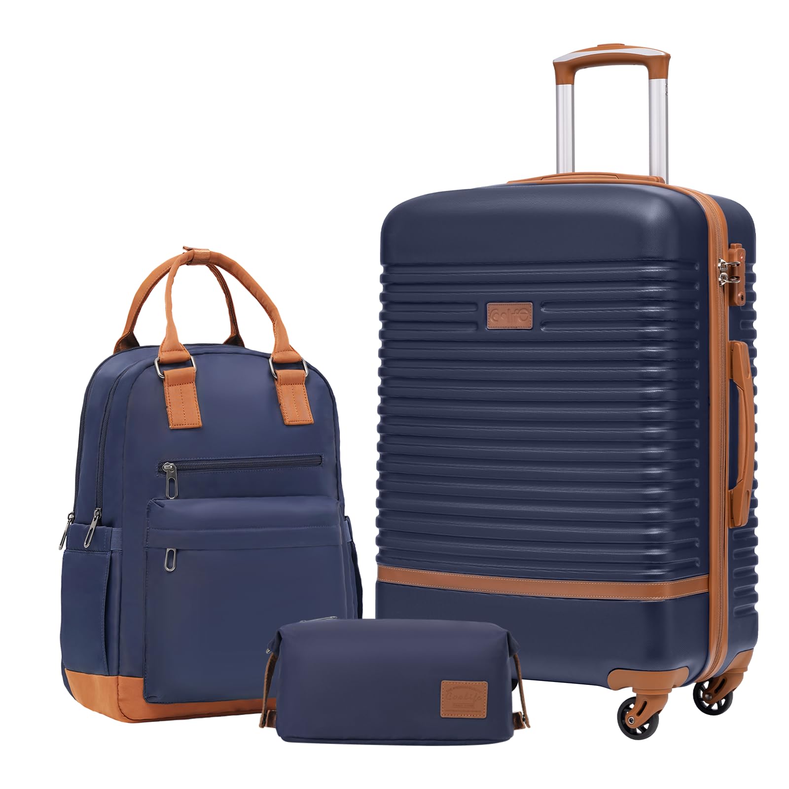 COOLIFE Koffer Trolley Koffer Reisekoffer von ABS Hartschalen Trolley 4 Rollen TSA-Schloss Der Koffer Enthält 1 Reiserucksack und 1 Kulturbeutel