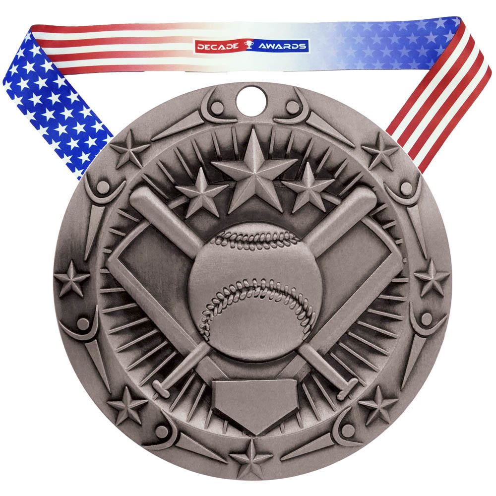 Decade Awards Softball World Class Medal - 3 Inch Wide Medallion with Stars and Stripes American Flag V Neck Ribbon