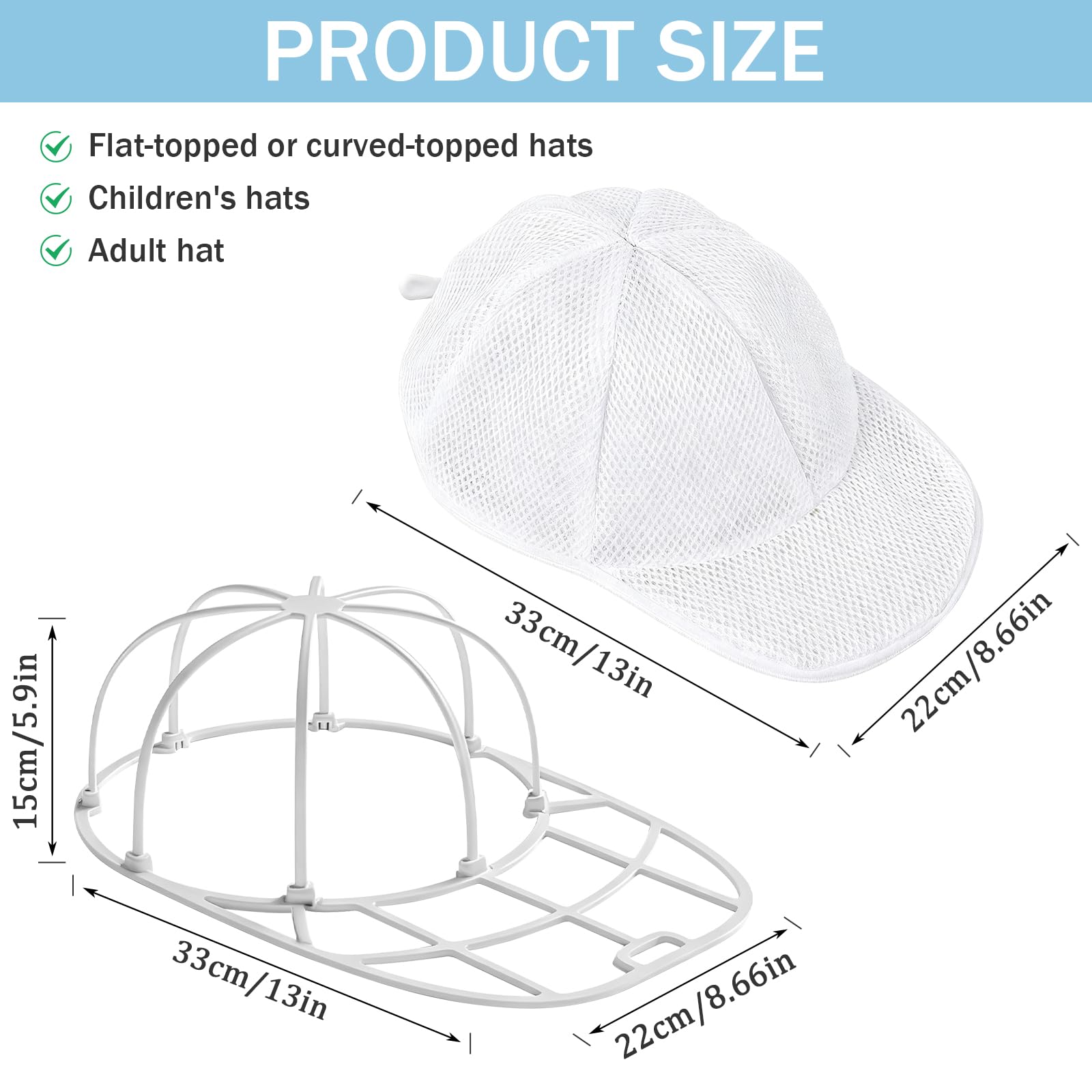 Lavaggio Cappello da Baseball Sacchetti Lavatrice porta Cappelli Rondella per Porta Cappellini Pulitore per da Baseball per Lavatrice e Lavastoviglie Supporto per Cappelli Forma e Protettore con