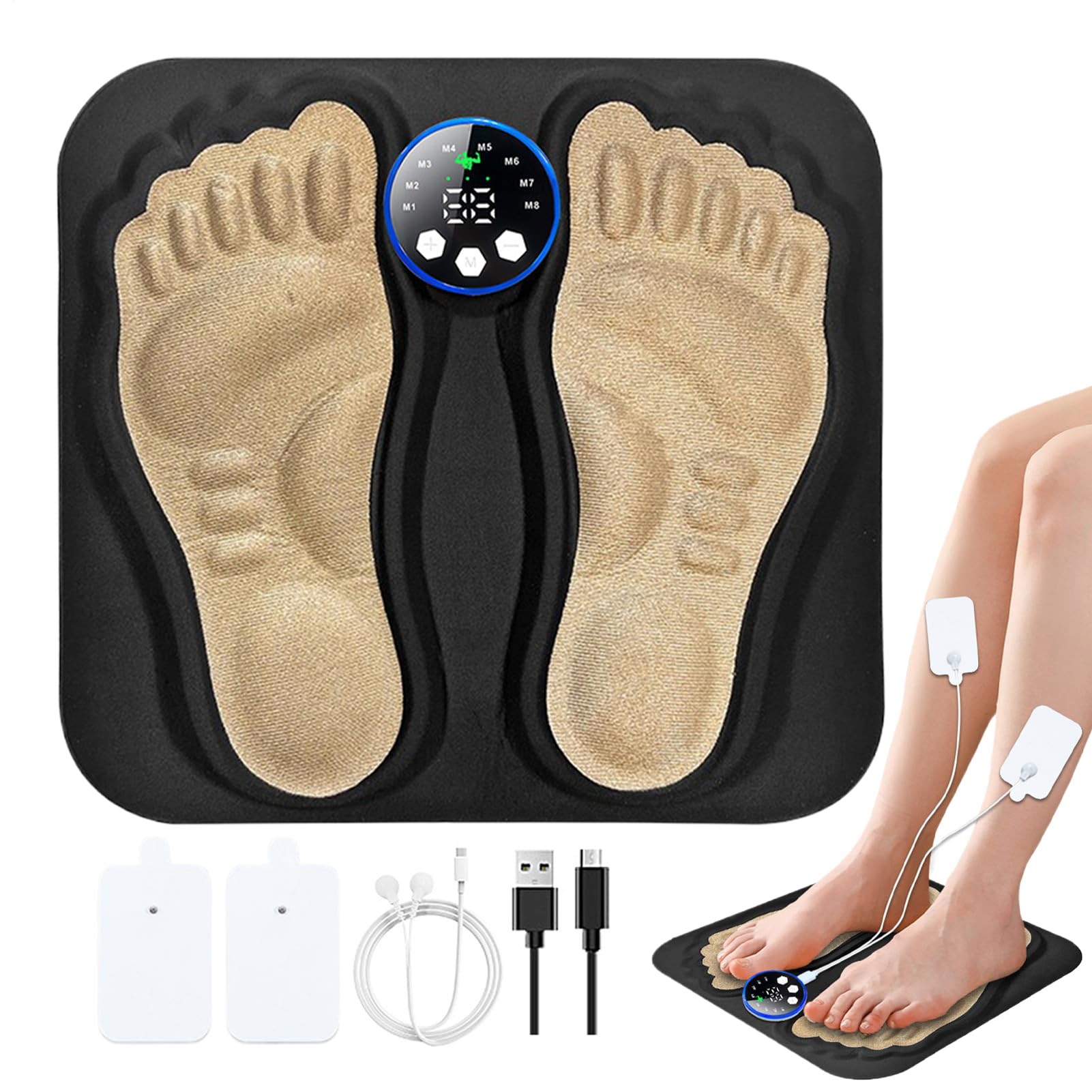 Masajeador Eléctrico de Pies - Masajeador Podal 3D con 8 Modos 29 Intensidades - Máquina de Electroestimulación Recargable Portátil para Casa Viajes Piernas Ejercicio Spa