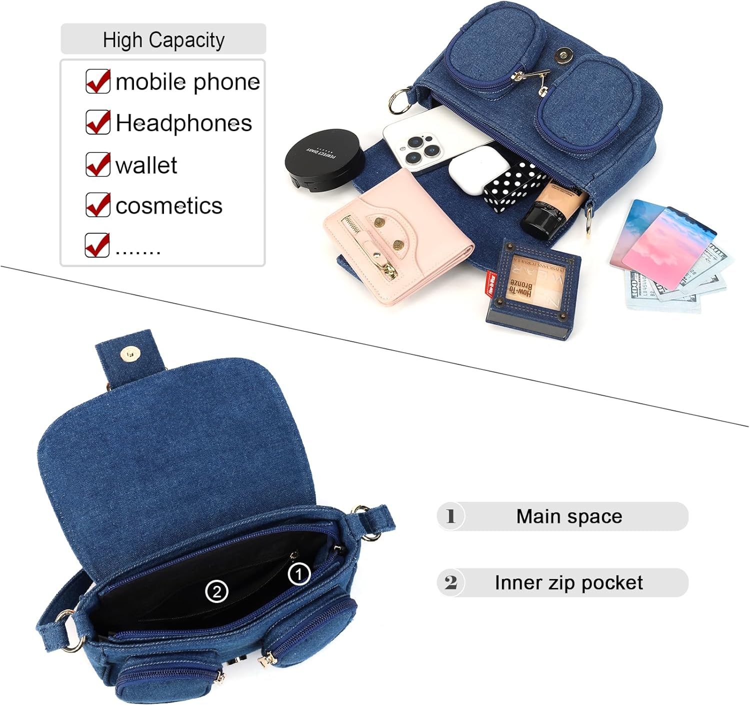 Small Crossbody Bags for Women, Denim Womens Crossbody Purse with Adjustable Strap, Blue Jean Shoulder Bags, Purses for Women - Image 4