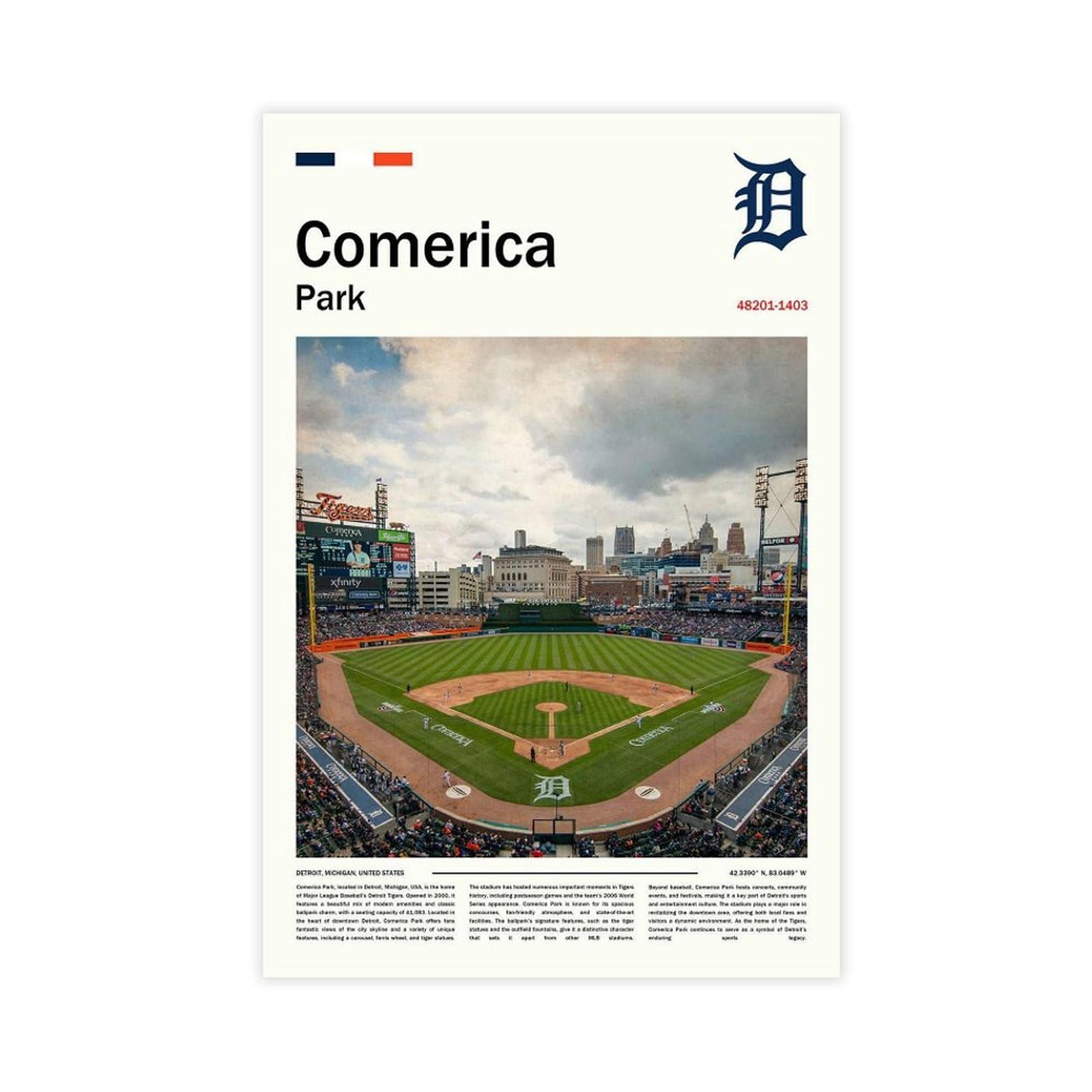 Bareronor Detroit Baseball Stadium Canvas Poster Bedroom Decor Landscape Office Room Decor Gift 24" L X 36" W