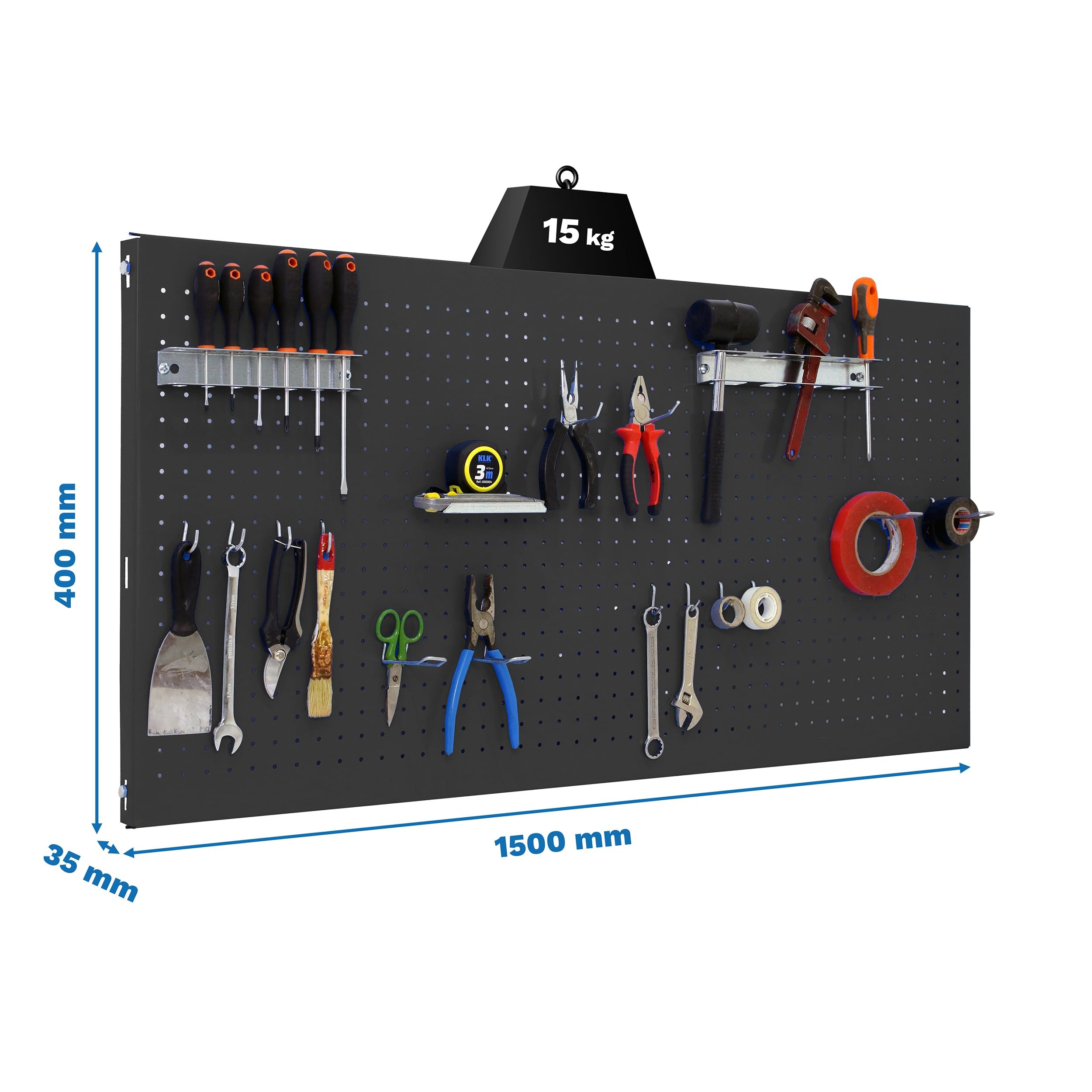 Simon Rack Organizer per attrezzi da parete, include 14 ganci e 3 supporti, 1500 x 400 mm, antracite - Simonwork
