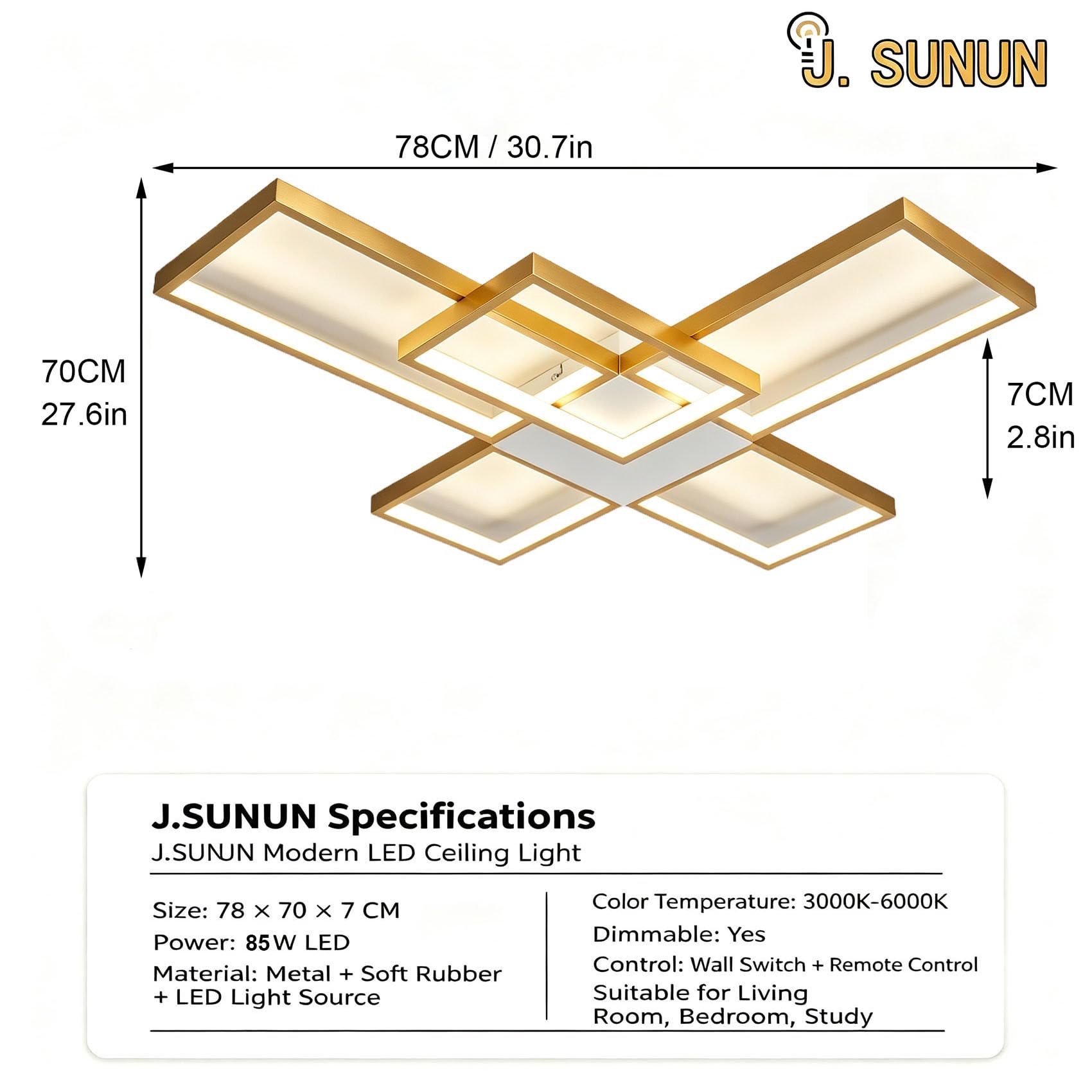 Lámpara de Techo LED 85W Moderna Cuadrada Entrelazada 78x70cm