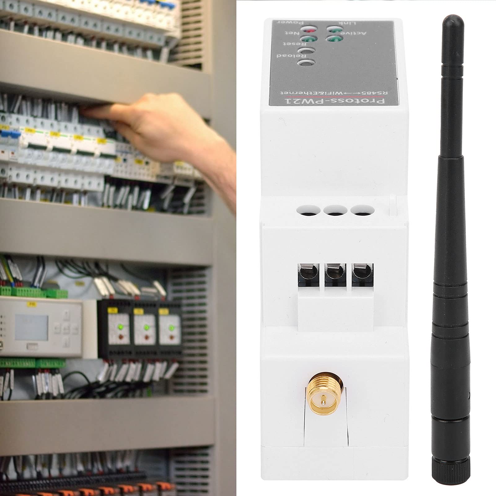 WiFi Serial Server RS485 a WIFI/Ethernet Serial Server IP Ethernet Dispositivos de red inalámbricos Modbus para ECos con antena PW21-H AC 100-240V