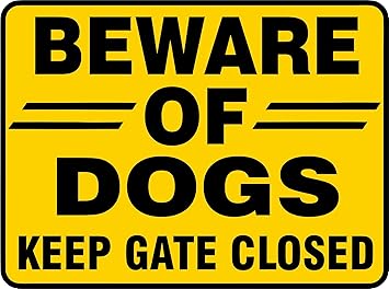 ZEDEF Beware of Dog Keep Gate Closed,(Yellow) Self Adhesive Sign Board - UV Protected,Water Proof PVC Vinyl die Cut Decals 30 cm x 24 cm Dimension