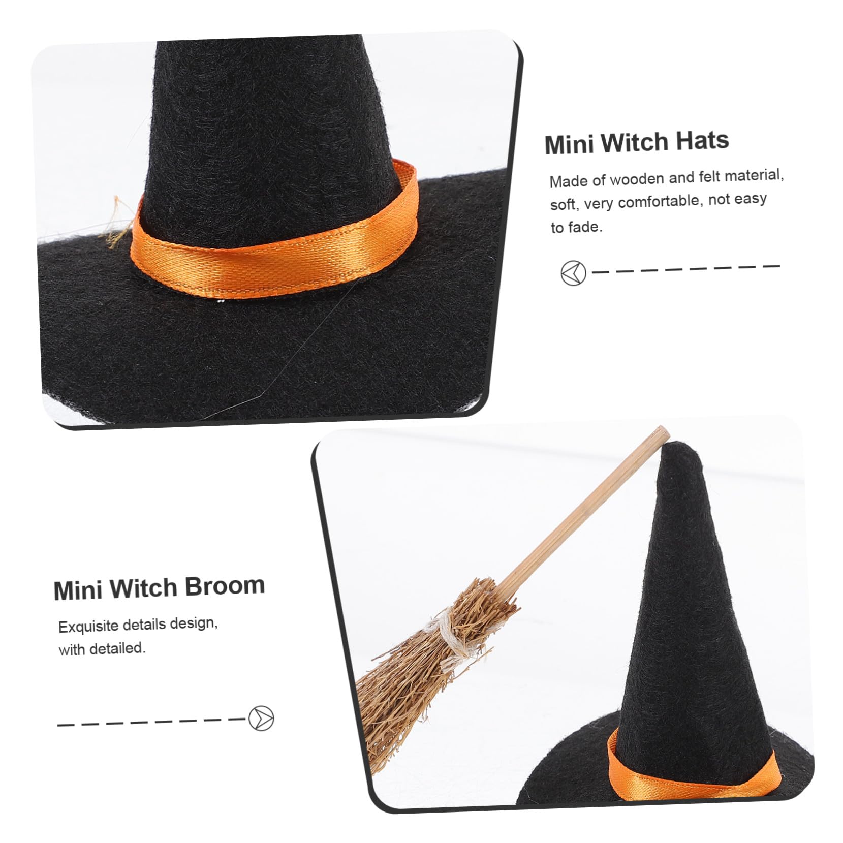 VICASKY Set da 12 Pezzi Mini Cappelli da Strega e Scope in Feltro Decorazioni Fai da Te per Halloween Accessori Creativi per Feste e Decorazioni di Piccoli Oggetti