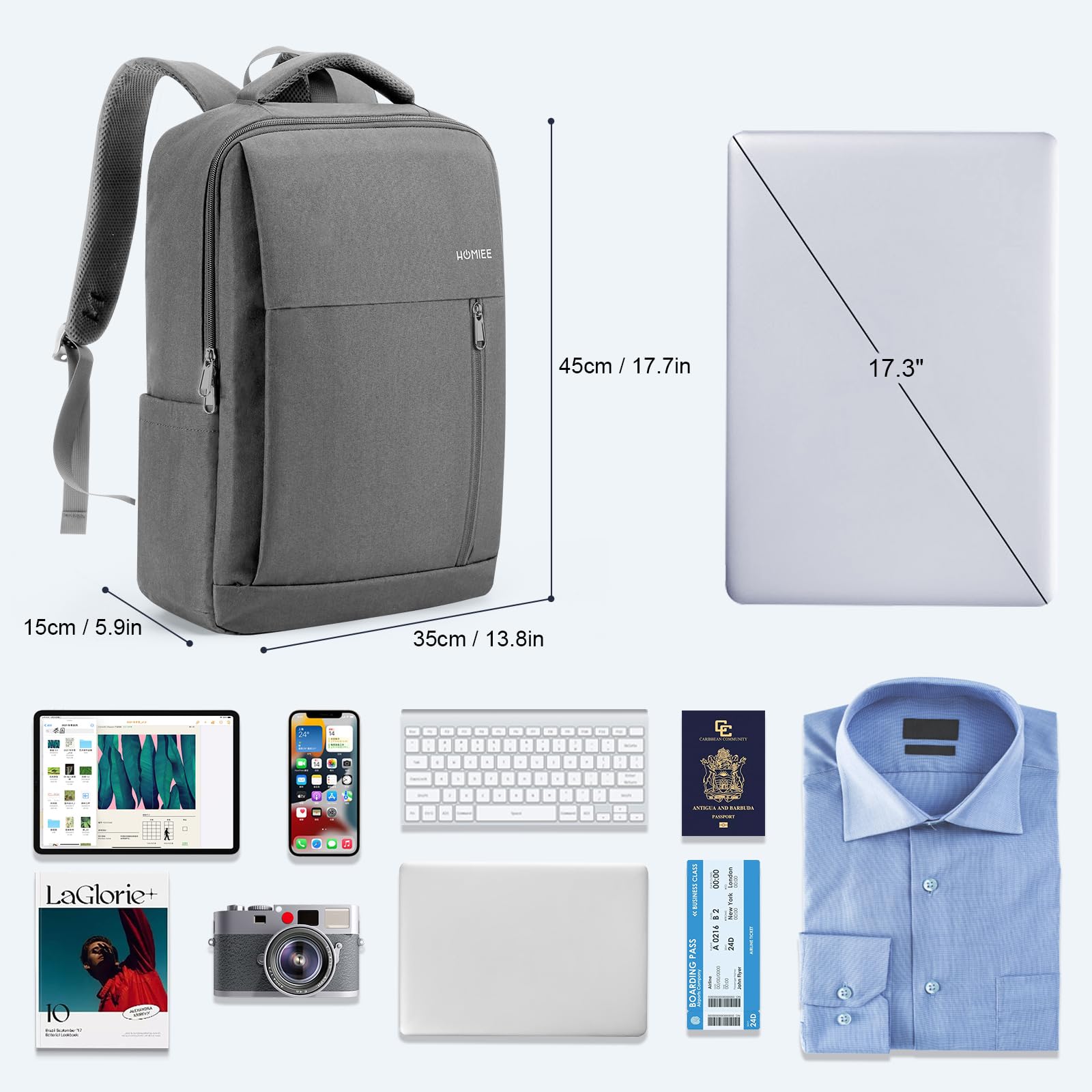 HOMIEE Zaino da viaggio 40 x 30 x 20 cm per cabina, bagaglio a mano sotto il sedile approvato per Wizz Air e EasyJet, zaino casual per aereo, scuola o giorno, dimensioni cabina 24 l