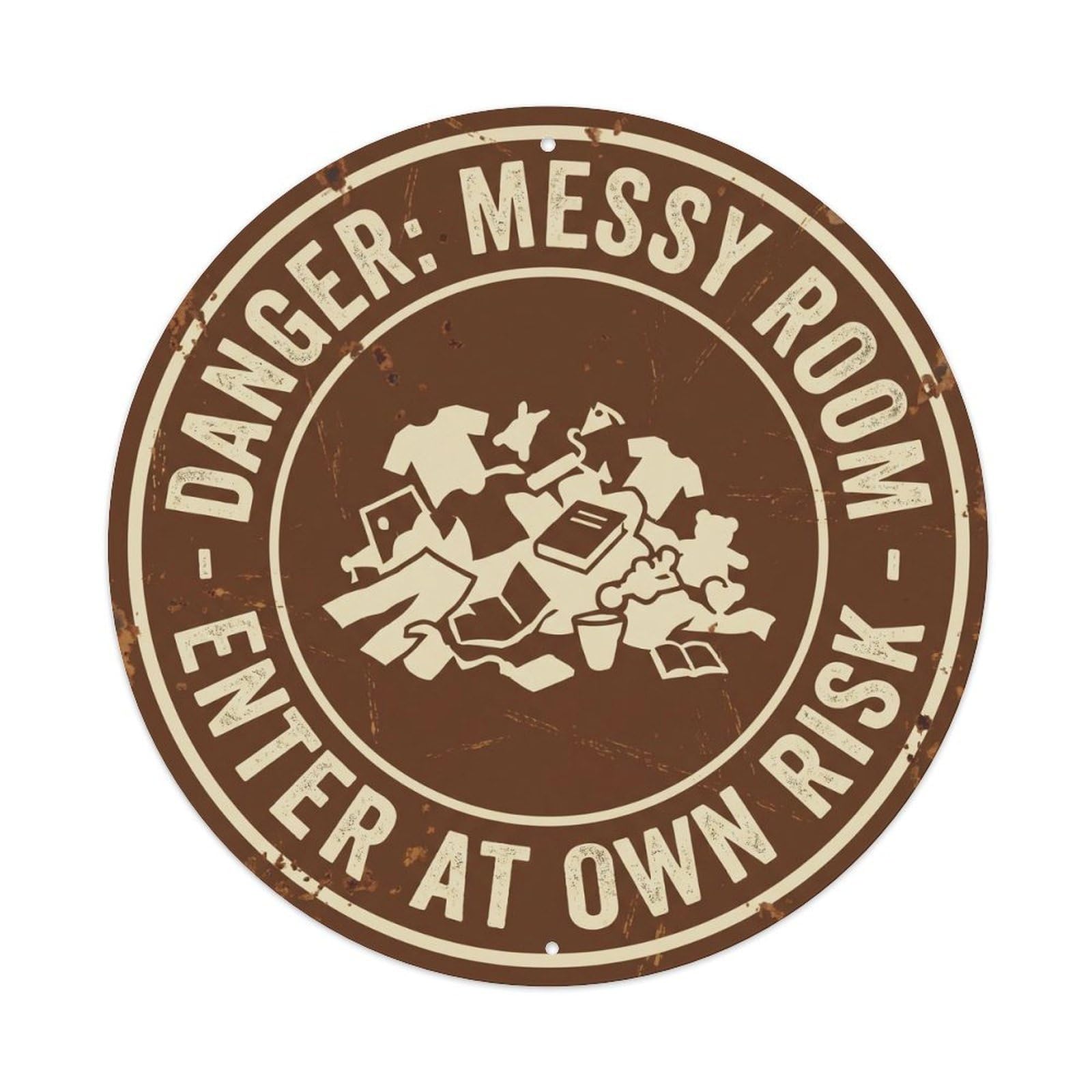 Vintage Funny Danger Messy Room Warning Metal Tin Sign