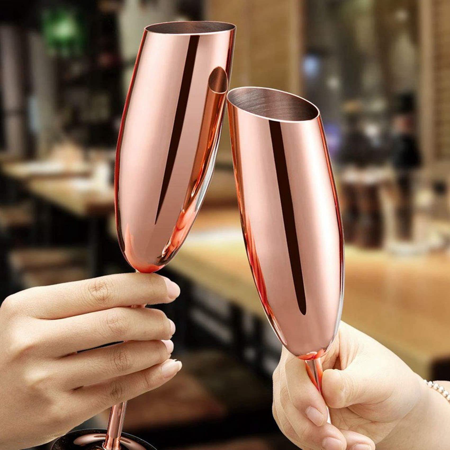 DAZLOR Lot de 8 flûtes à champagne en acier inoxydable, verres en or rose, incassables, incassables