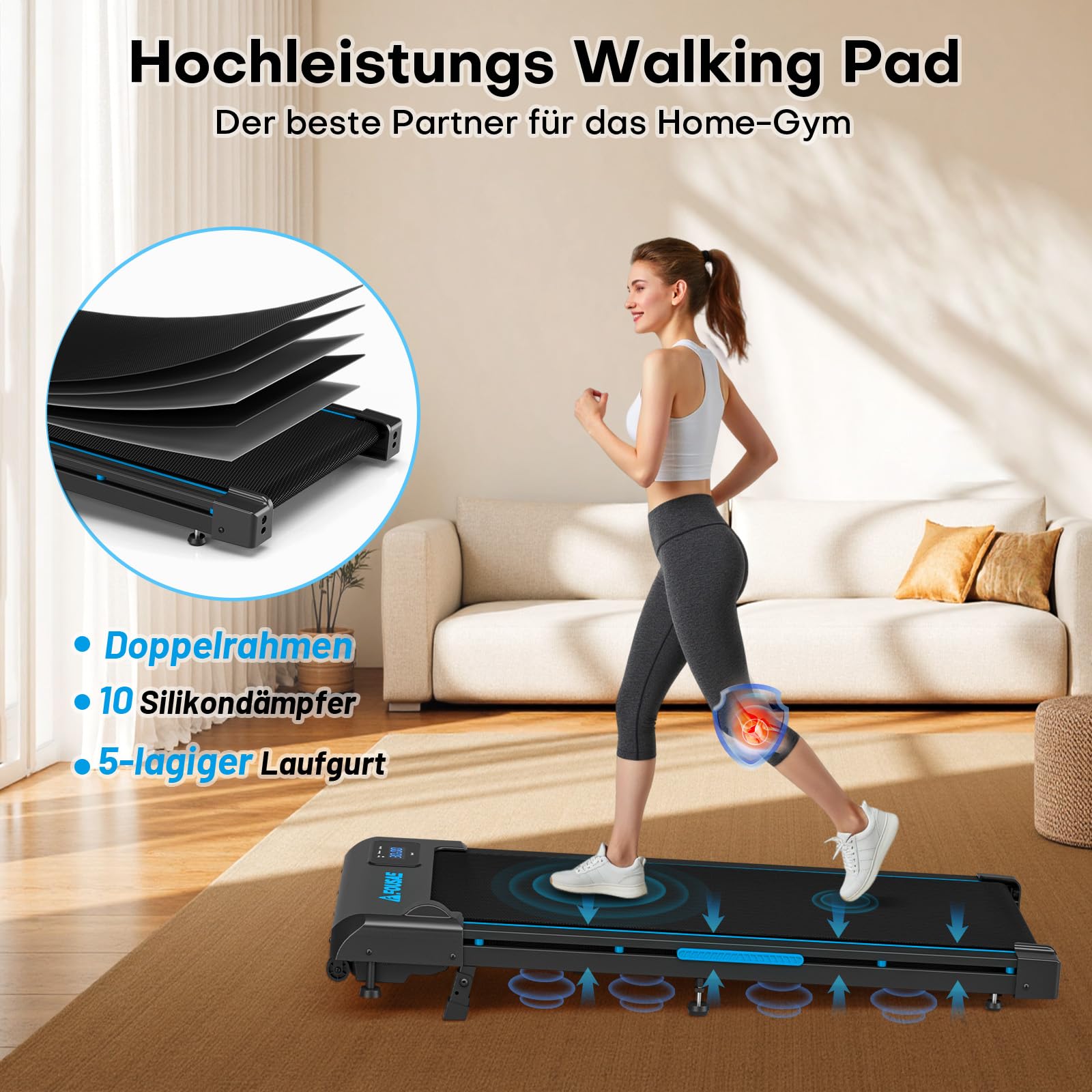 THERUN Walking Pad Mit Neigungsfunktion - 2,5 PS Motor Bis 6 Km/h