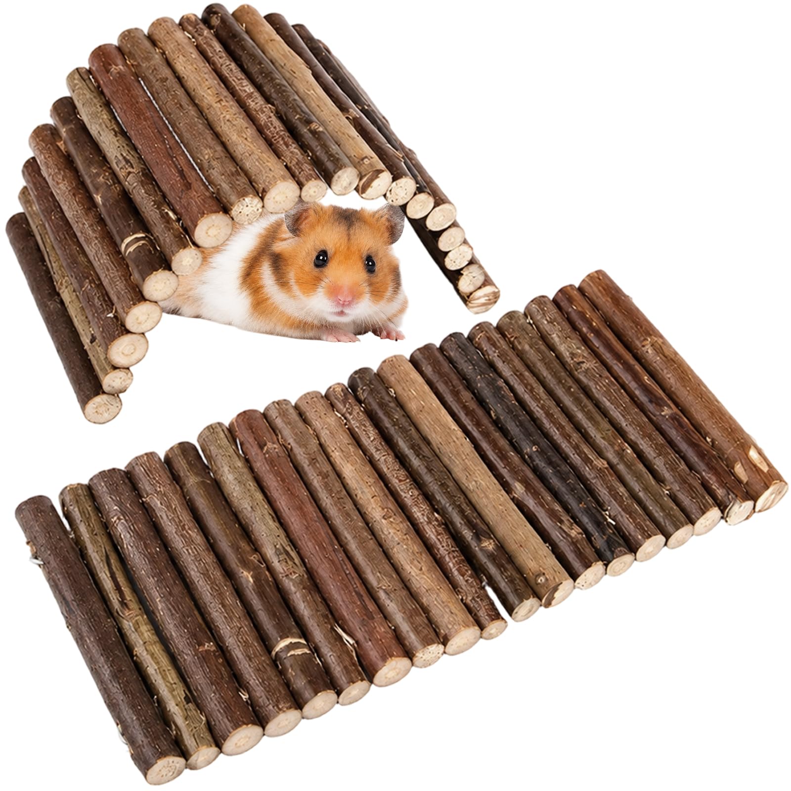 2Pcs Bendable Wooden Bridge chewable, Reptile Climbing Toy,Hamster Molar Chew Toy, Reptile Hide and Guinea Pig Cage Accessories, for Hamsters, Guinea Pigs, Lizards,Hermit Crabs,tortoise accessories