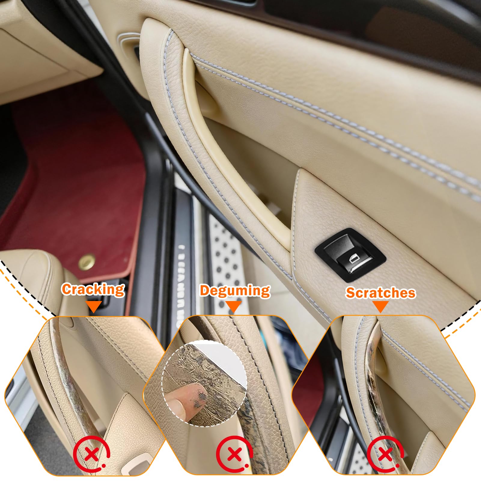 TTCR-II 4PCS Compatible con Manija Puerta BMW X3 F25 2010-2016, X4 F26 2014-2017, X3 F25 Tirador Puerta Interior Delantera Izquierda/Derecha + X4 F26 Manija Puertas Trasera Izquierda/Derecha-Beige