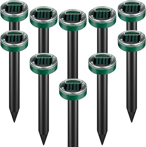 Repelente de topos alimentado por energía solar, paquete de 10 repelentes de serpientes, disuasorio sónico de topos, control de plagas, repelente de