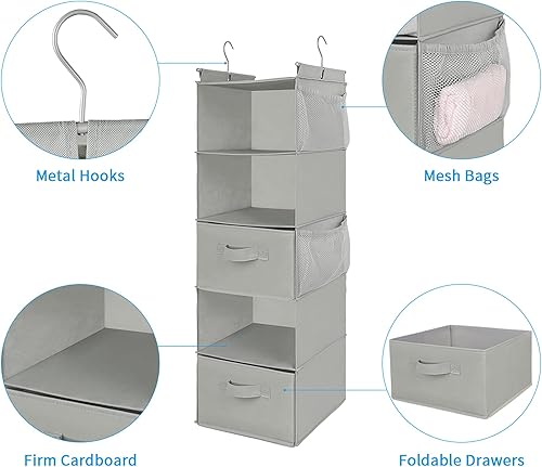 Miniatura 7 de MAX Houser Organizador colgante de armario de 6 niveles y estante de 5 niveles, estante colgante de armario con 2 ganchos resistentes para
