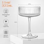 AMYOOLE Vintage Ribbed Coupe Glasses Set of 6-11oz Clear 100% Crystal Martini Glasses Elegant Cocktail Glasses, Transparent Glassware for Champagne, Margaritas, Espresso Comes with a Rose Ice Mold.