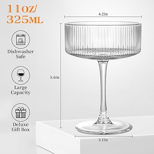 Miniatura 2 de Juego de 6 vasos de Martini de 100 % cristal transparente de 11 onzas, elegantes copas de cóctel, cristalería transparente para champán, margaritas,