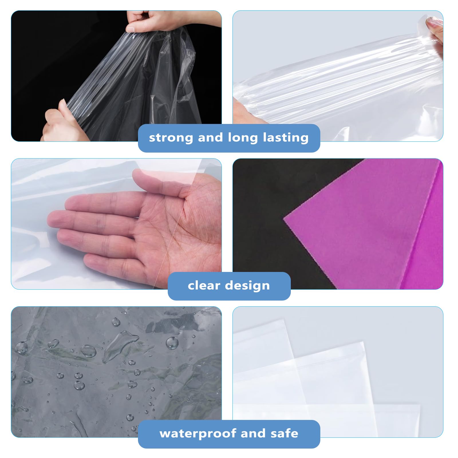 8 Pcs Clear Plastic Bags Extra Large - Image 3