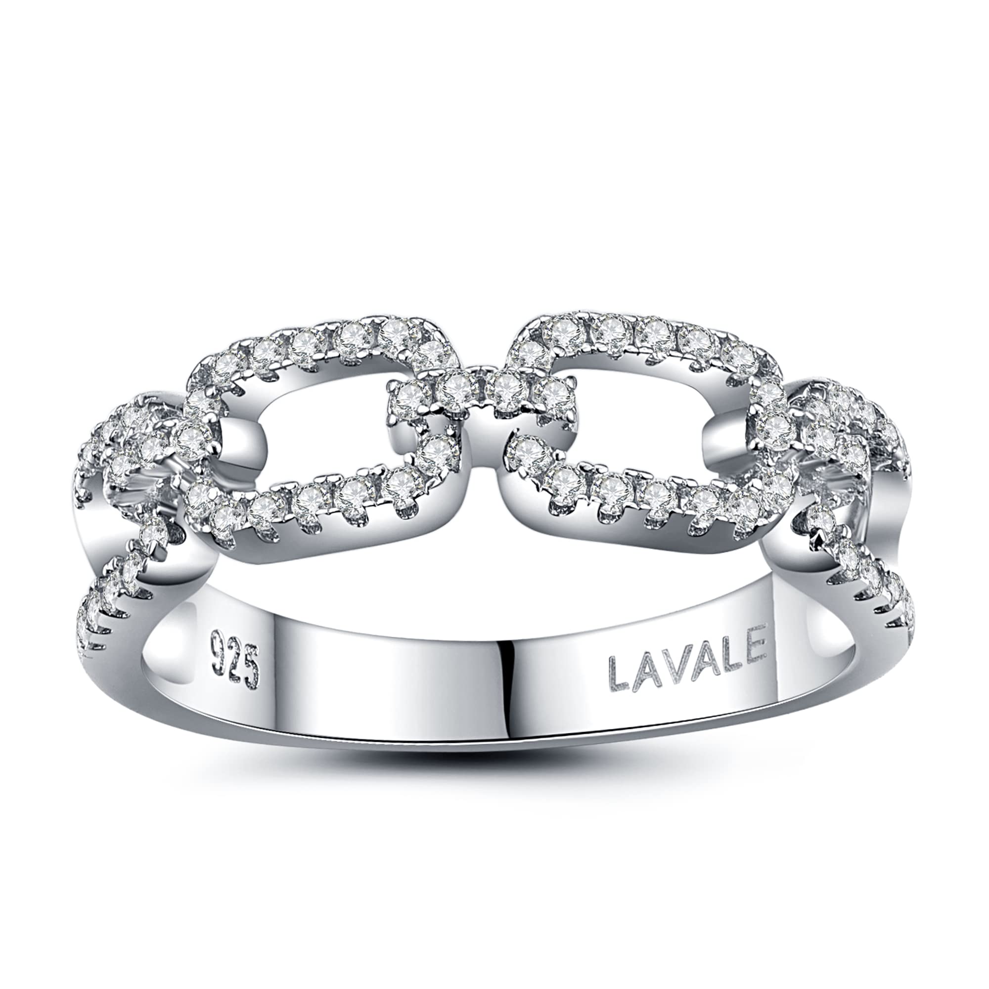 LAVALE Moissanite Wedding Band for Women,Twist Link D Color VVS1 Lab Created Diamond Rings,Half Eternity Stackable Band Ring,S925 Sterling Silver Chain Link Ring