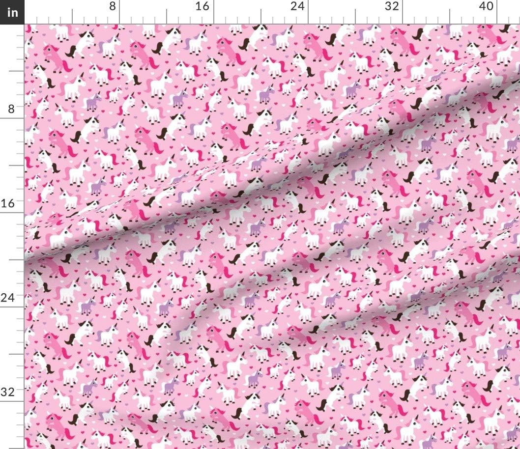 Spoonflower Fabric - Pink Unicorn Horse Love Girls Adorable Girl Fairy Tale Fantasy Horses Printed on Cotton Poplin Fabric by The Yard - Sewing Shirting Quilting Dresses Apparel Crafts