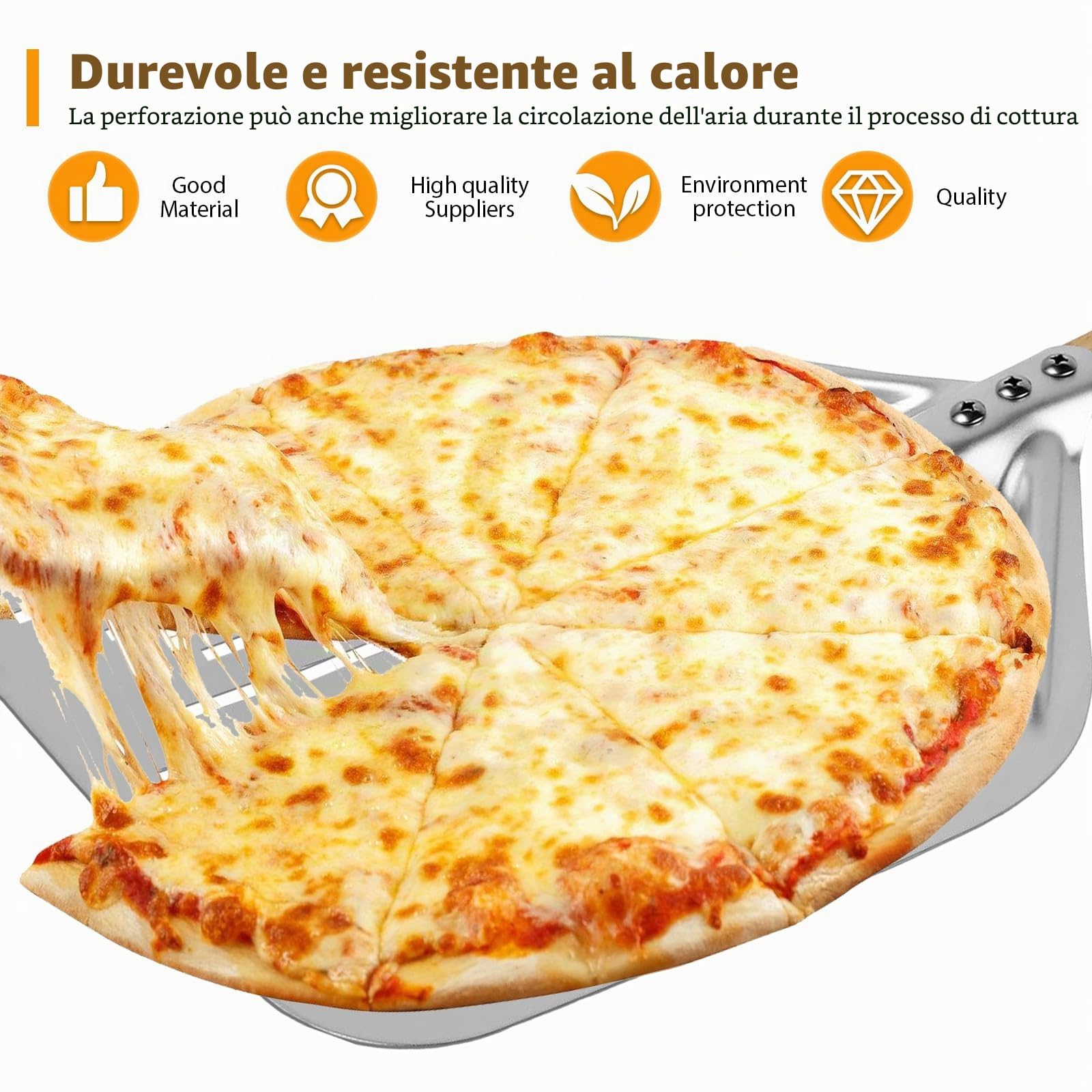HOMURY Pala per pizza perforata con manico staccabile, 30,5 cm (12 pollici), alluminio anodizzato per pizza fatta in casa