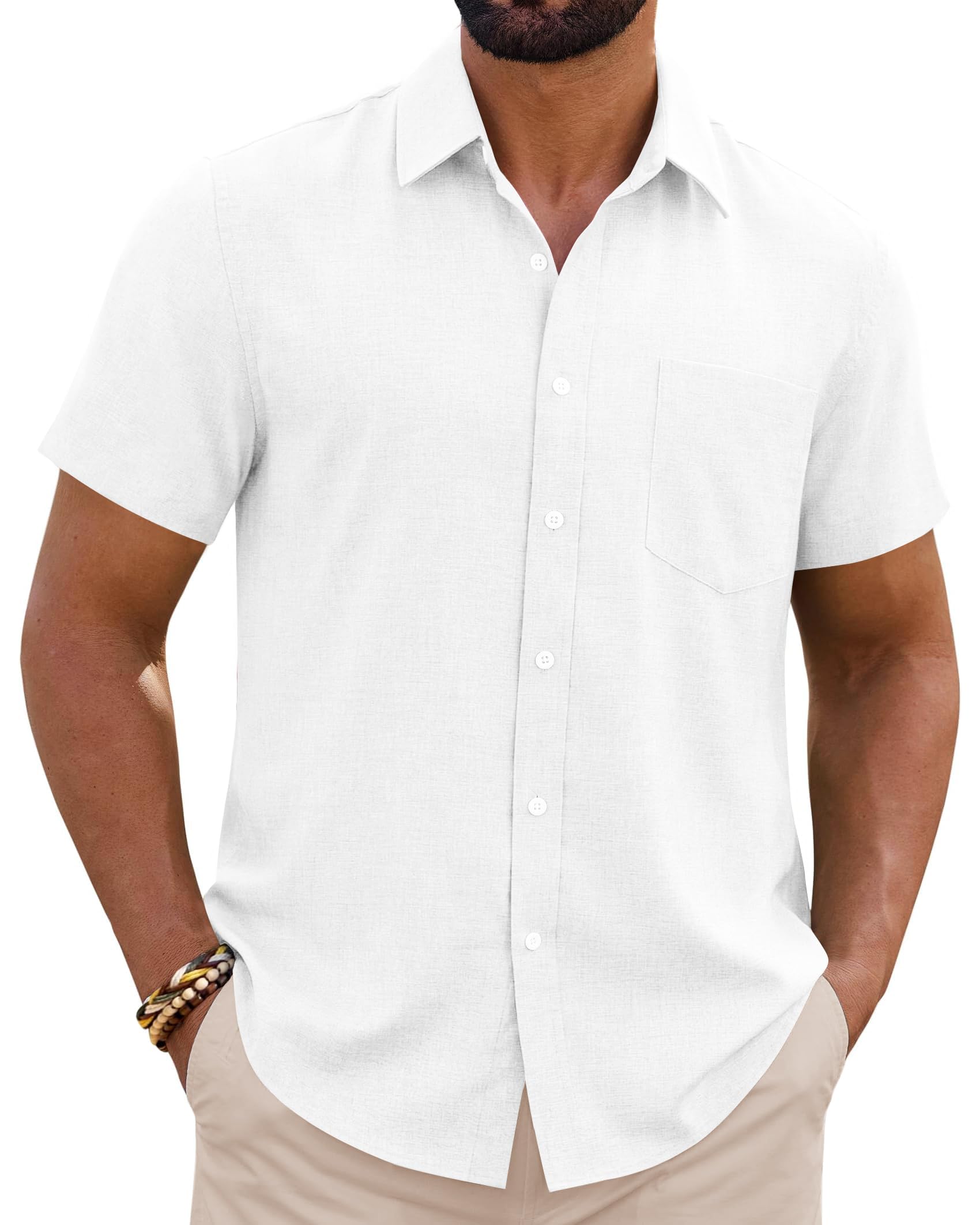 siliteelon Leinenhemd Herren Kurzarm Regular Fit Sommerhemd Freizeithemden Leicht Luftig Outdoor Strand Leinen Shirt