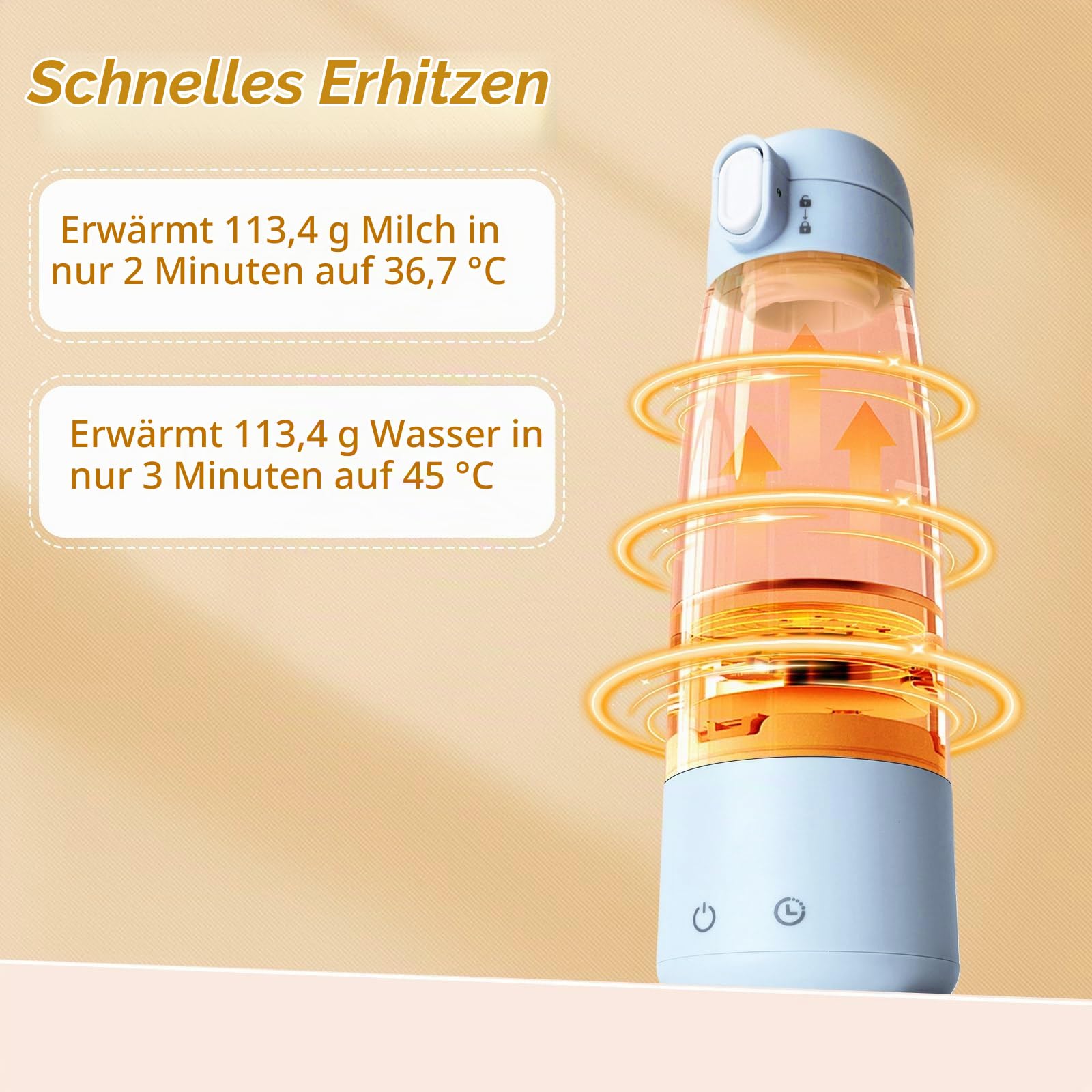 BEBOAN Tragbarer Milcherwärmer/Wasserwärmer für Unterwegs, Kabelloser Baby Muttermilch Wärmer flaschenwärmer, Intelligente Temperaturregelung mit 5 Stufen & Kindersicherung, 350ml Große Kapazität