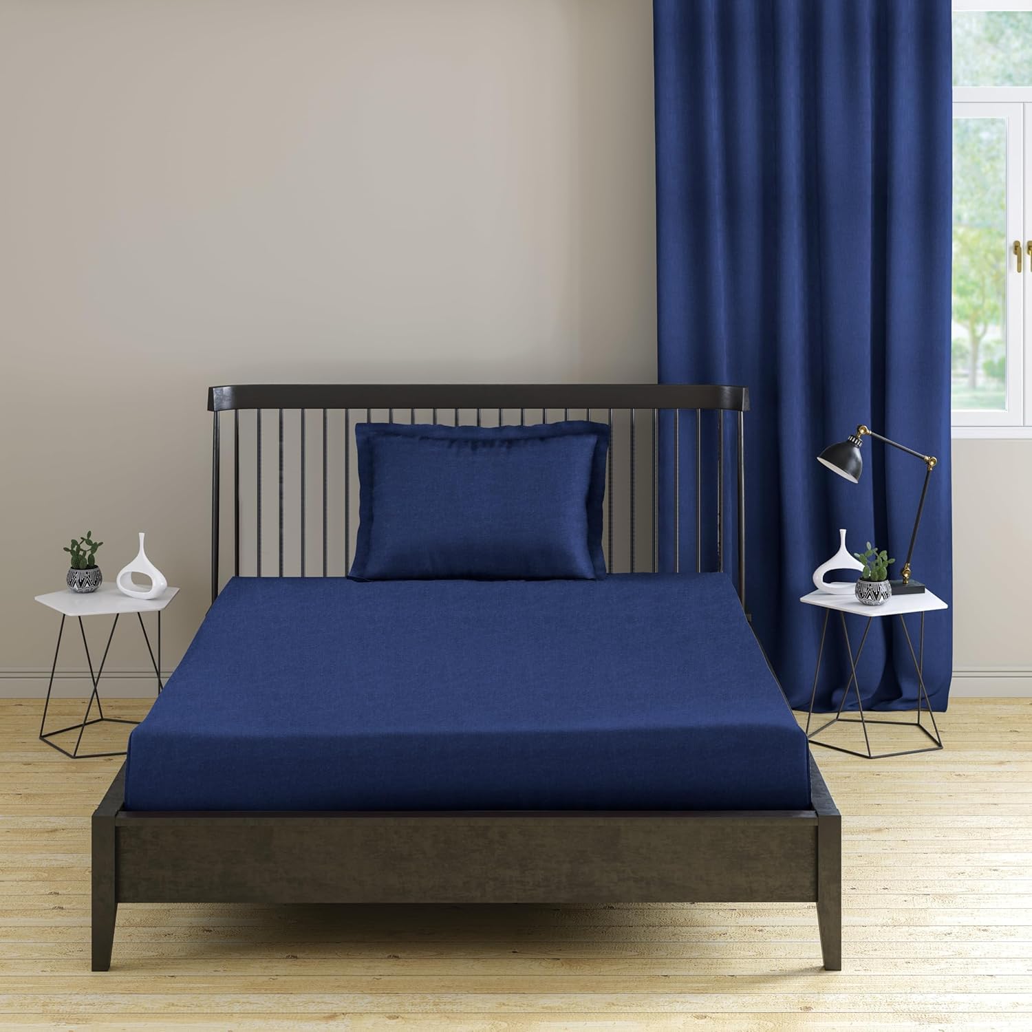 Trance Home Linen 144 TC 100% Cotton Flat Queen Size Bedsheet | Bedcover with 2 Pillow Cover | Hostel Rooms | Hotels (96x88 inch, Navy Blue) (B0CZ6RTXWC) Amazon Price History, Amazon Price Tracker