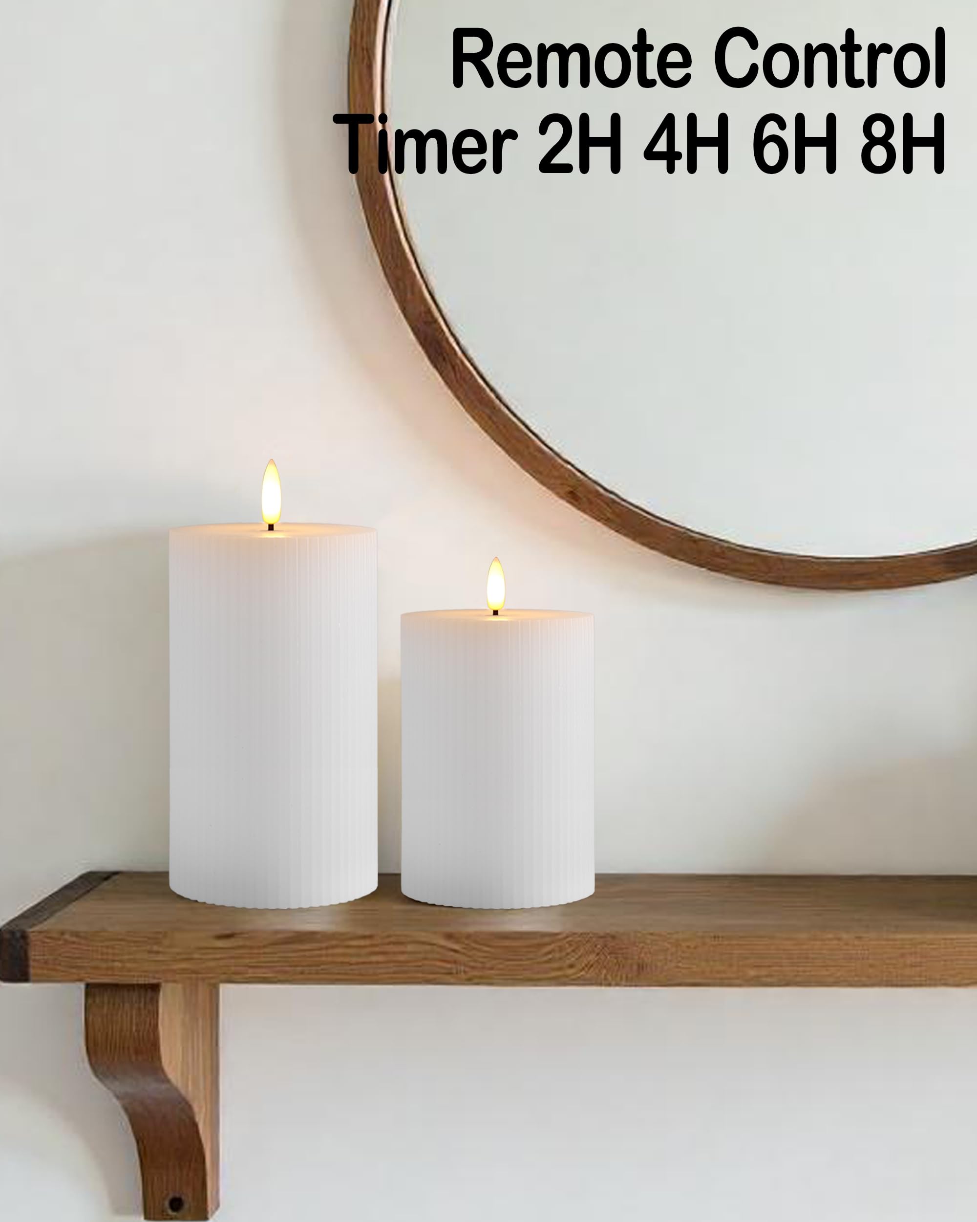 Gmnee Velas de pilar sin llama, paquete de 3 velas de más de 350 horas que funcionan con pilas con control remoto, temporizador, parpadeante, sin perfume, acanaladas, cera real, perfectas como velas