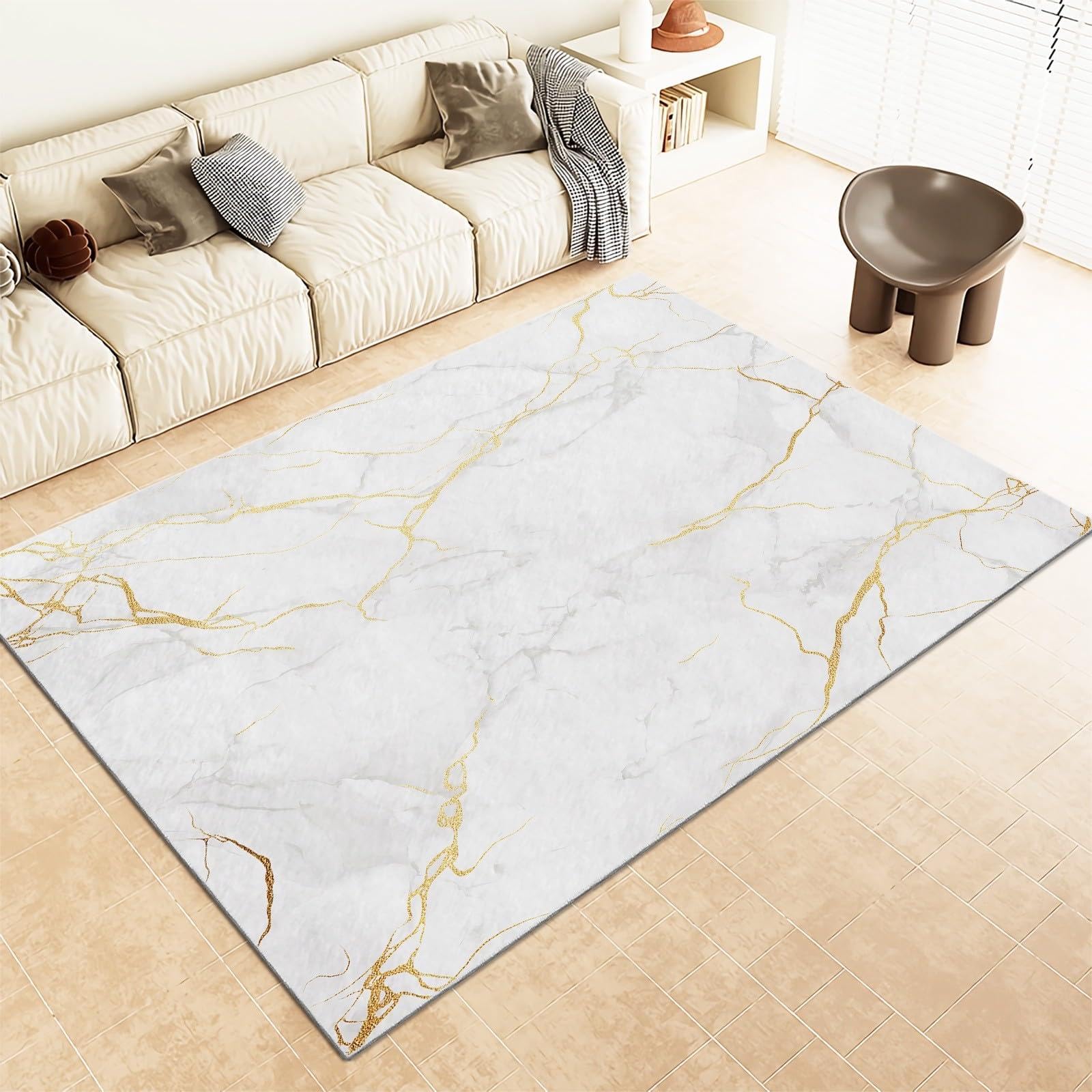 Tapis de marbre blanc pour chambre à coucher et salon lavable et moderne