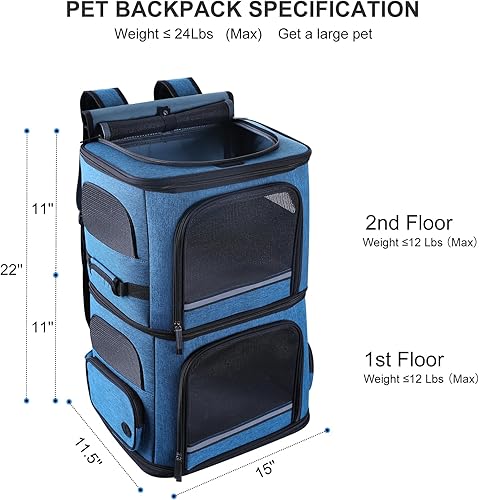 Miniatura 8 de Transportador doble para gatos 2 gatos, mochila para perros medianos, mochila transportadora de mascotas de doble compartimento para mascotas