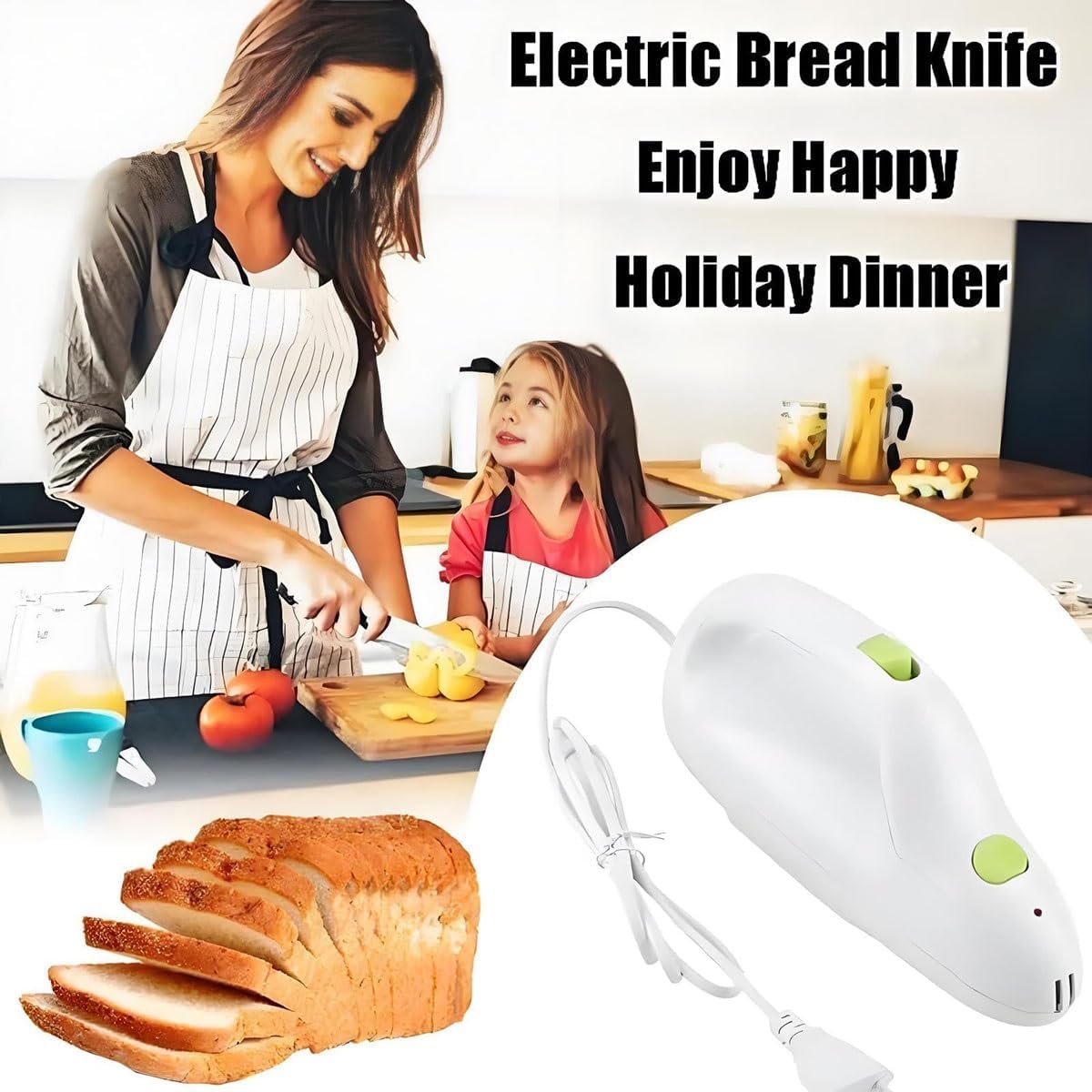 Electric Bread Knife Carving Knife,Cordless Rechargeable Bread Cutter & Meat Slicer with 2pcs 8inch Stainless Steel Blades,Safety Lock Switch, For Families, Meat, Bread, Cheese