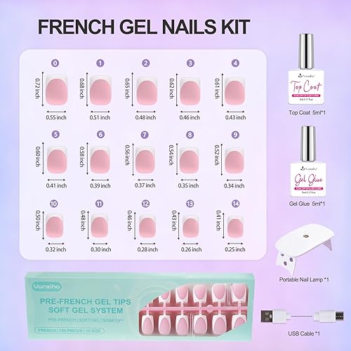 Miniatura 5 de Vansiho Kit de uñas de gel francesas profundas, color rosa, con punta francesa, con gel de uñas, capa superior para regalo, bricolaje en casa
