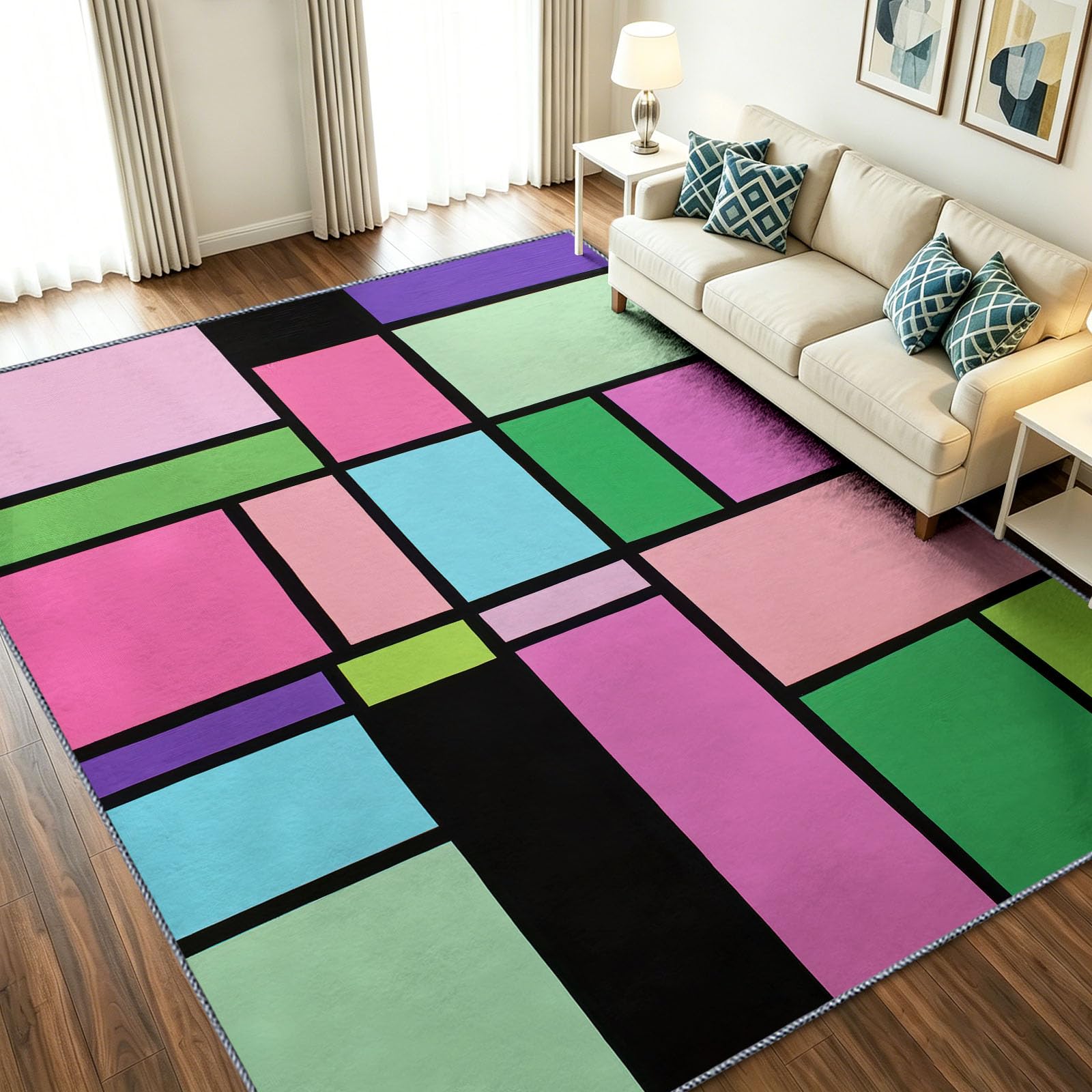 Alfombra de pelo Ras Salón Moderna Chic Suave Moqueta Dormitorio 120 x 180