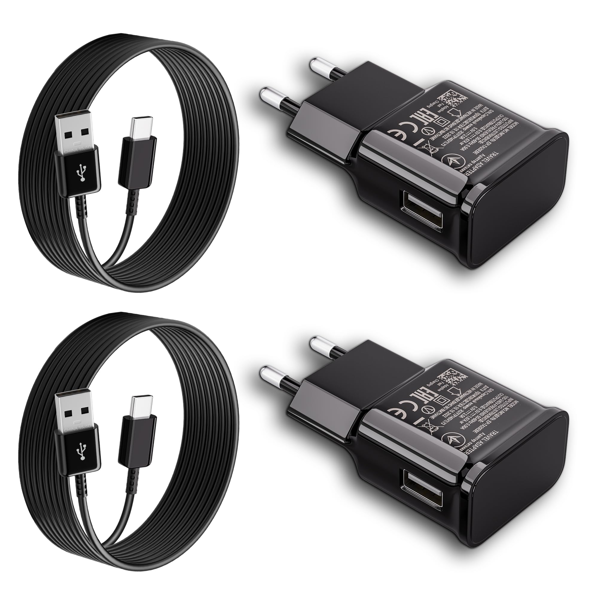 Ladegerät mit 2m Ladekabel USB Typ-C für Samsung Galaxy A13 A14 A15 A23 A25 A33 A34 A35 A40 A52 A53 A54 A55 A04S S8 S9 S10 S20 Plus M55 M34 M33 M15, Handy Schnellladegerät Schnellladekabel USB C