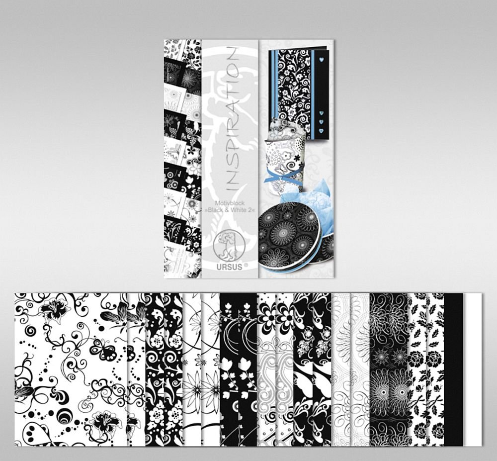 URSUS motivblock black white bloc papier scrapbooking à motifs graphiques 27 pages