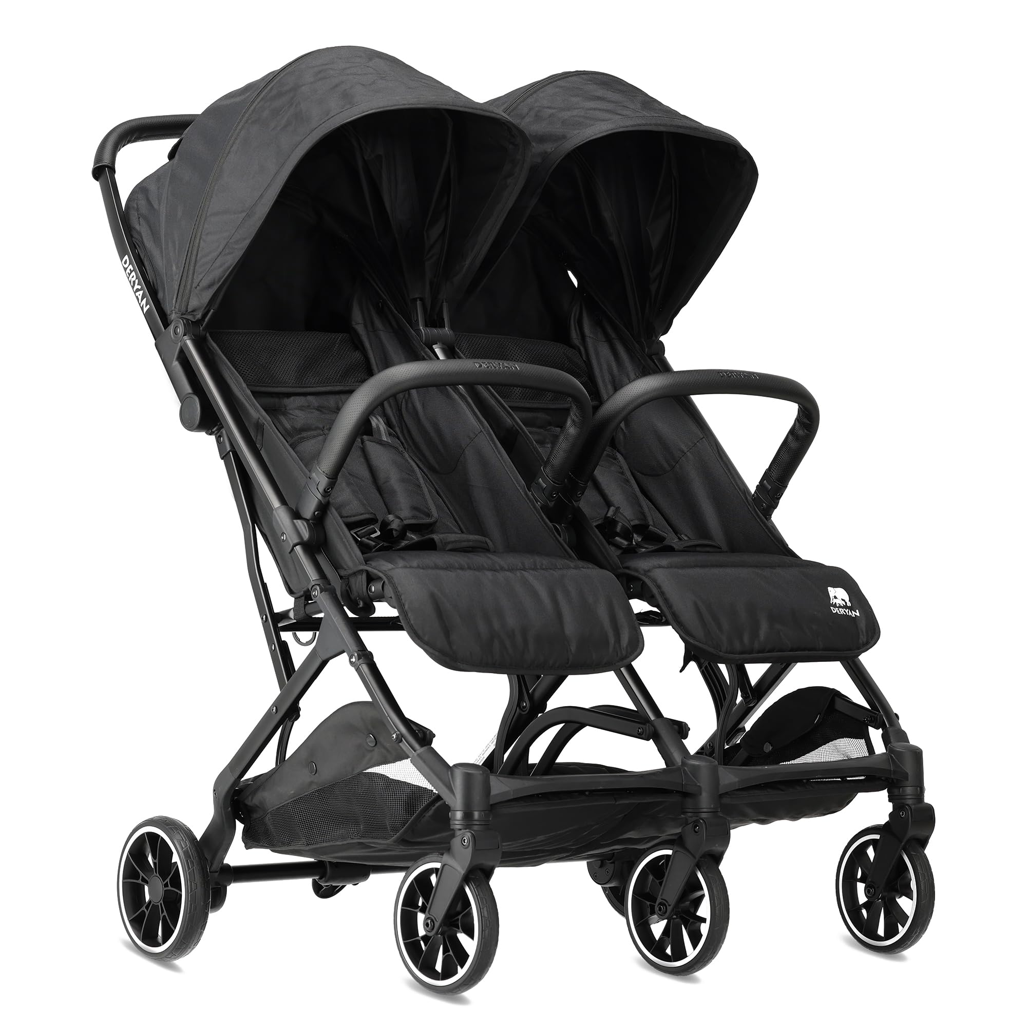 Deryan Rolo X2 Cochecito de bebé - 2 en 1 - pequeño y plegable - desde el nacimiento hasta 4 años - Capacidad por asiento hasta 44 kg - Cochecito infantil plegable - compacto y plegable - Negro