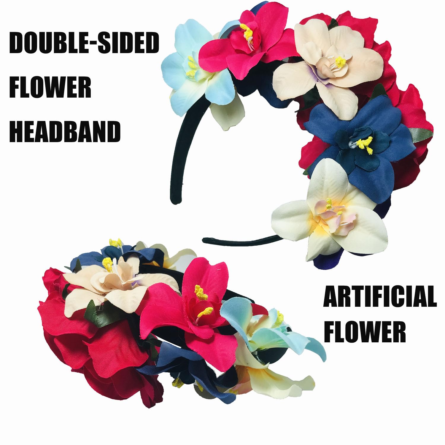 Mexican Flower Crown Headband Rose Floral Headpiece for Women Halloween Cosplay Carnival Party Headdress Beach Vacation Festival Hair Accessories - Image 4