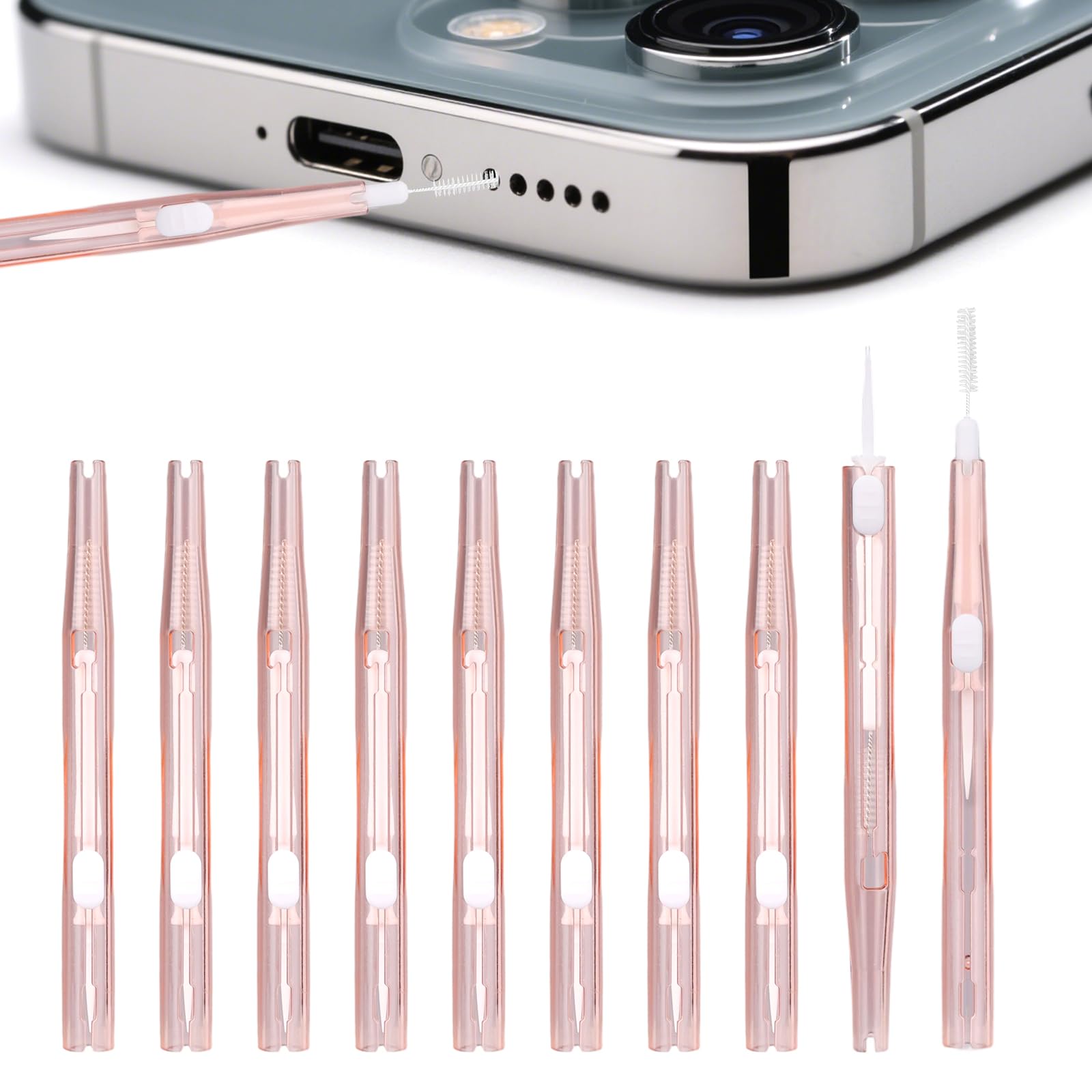 10pcs Phone Cleaning Kit, Anti-Clogging Bristles & Hook Charging Port Cleaning Brush Double-Sided Dust Remover Charger USB C Cleaner Tools for Mobile Phone Earbud Speaker Headphone (Pink)
