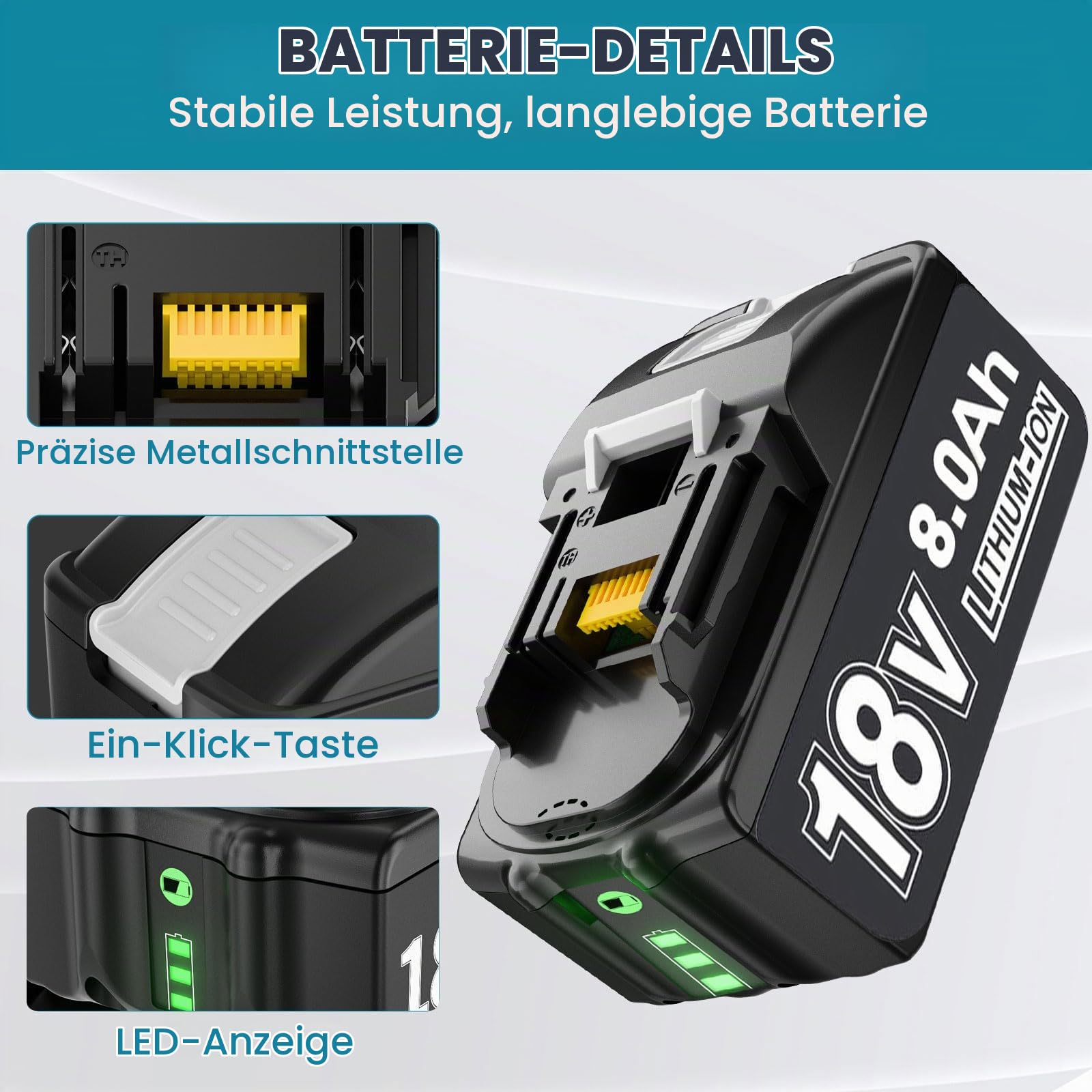 2X 8.0Ah Ersatzkku für Makita Akku 18V + Dual Port 6A Ladegerät DC18RD