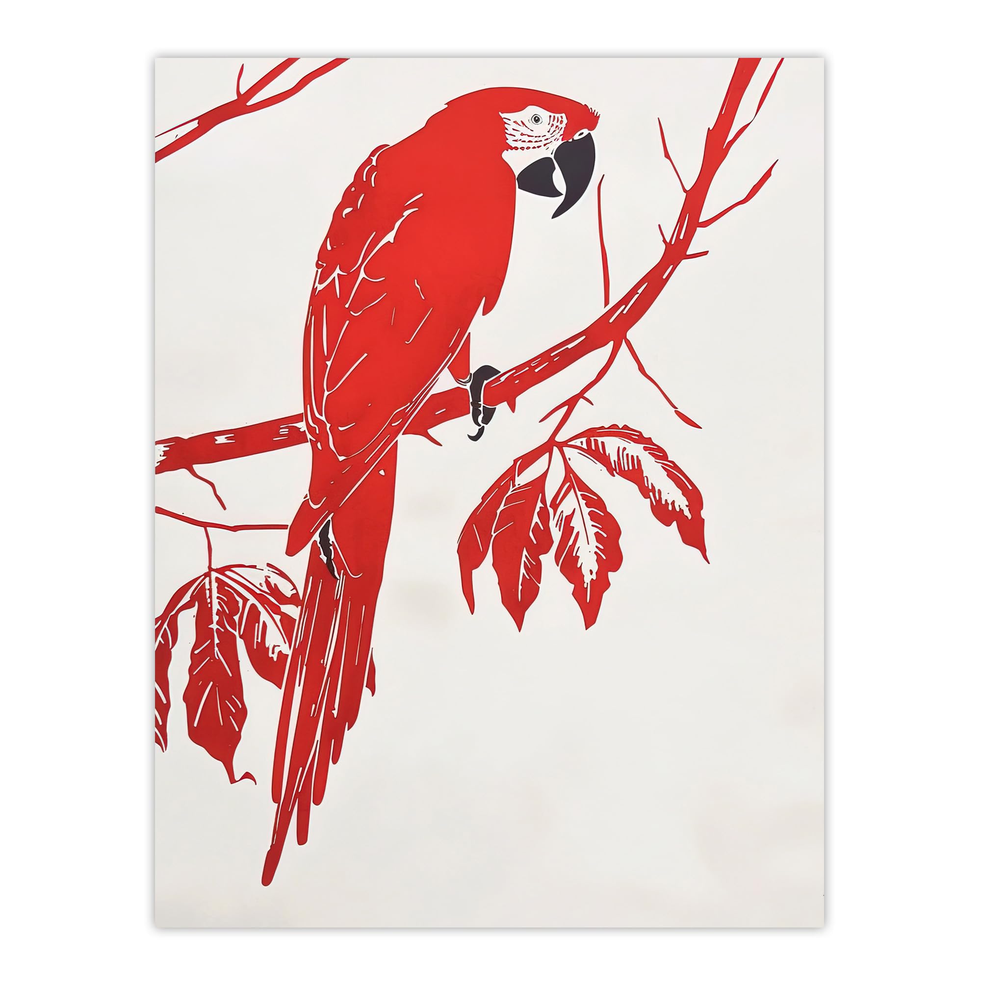 Artery8 Red Scarlet Macaw Parrot Bird on Tree Branch Living Room Extra Large XL Wall Art Poster Print