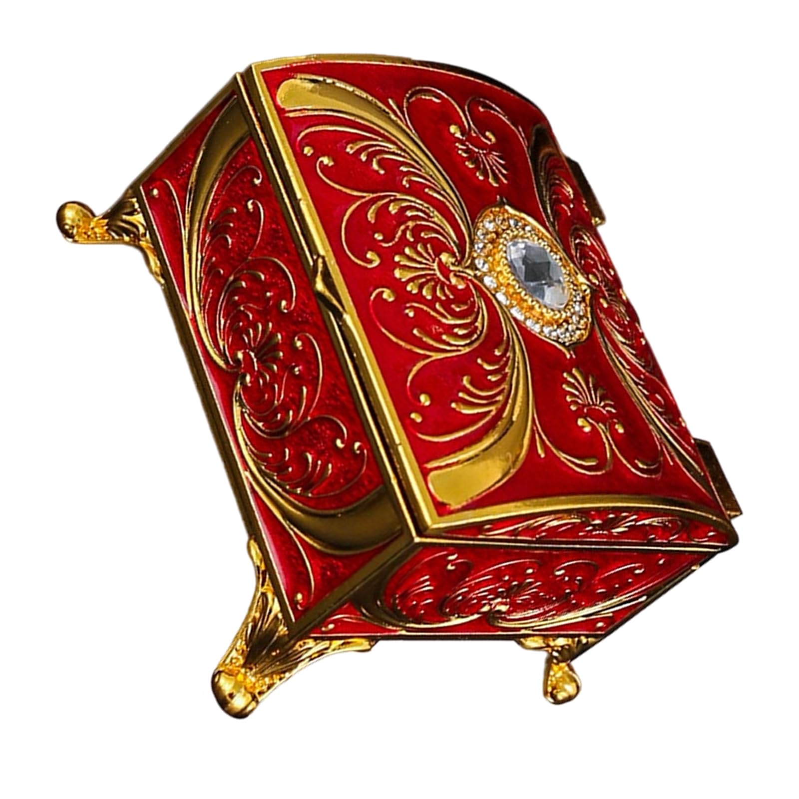 Msioytog Decorative Metal Jewelry Organizers with Handcrafted Enameled Floral Designs and Gemstones Embellishments Traditional Jewelry Box