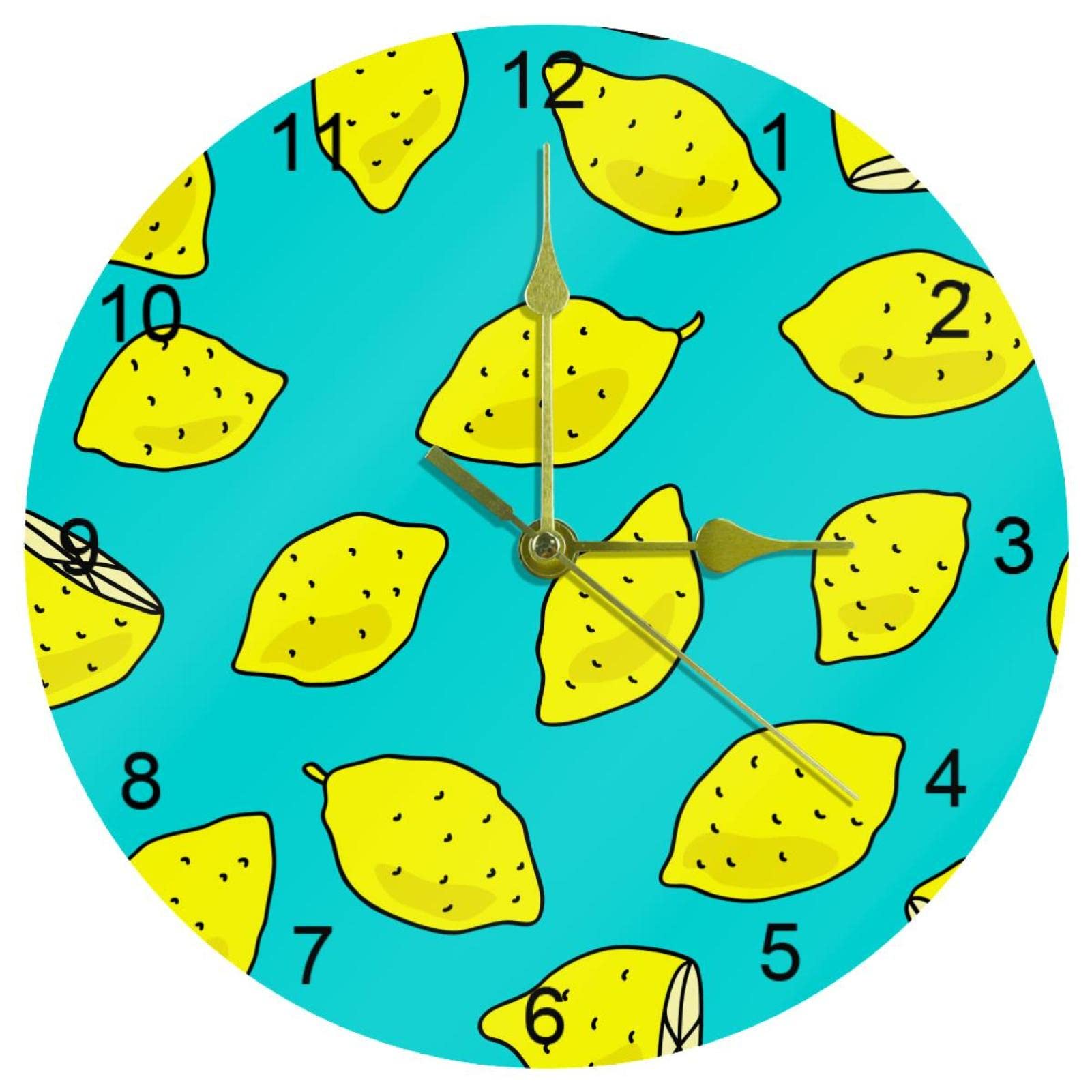 Horloge murale bureau et école silencieuse avec grand cadran motif citron