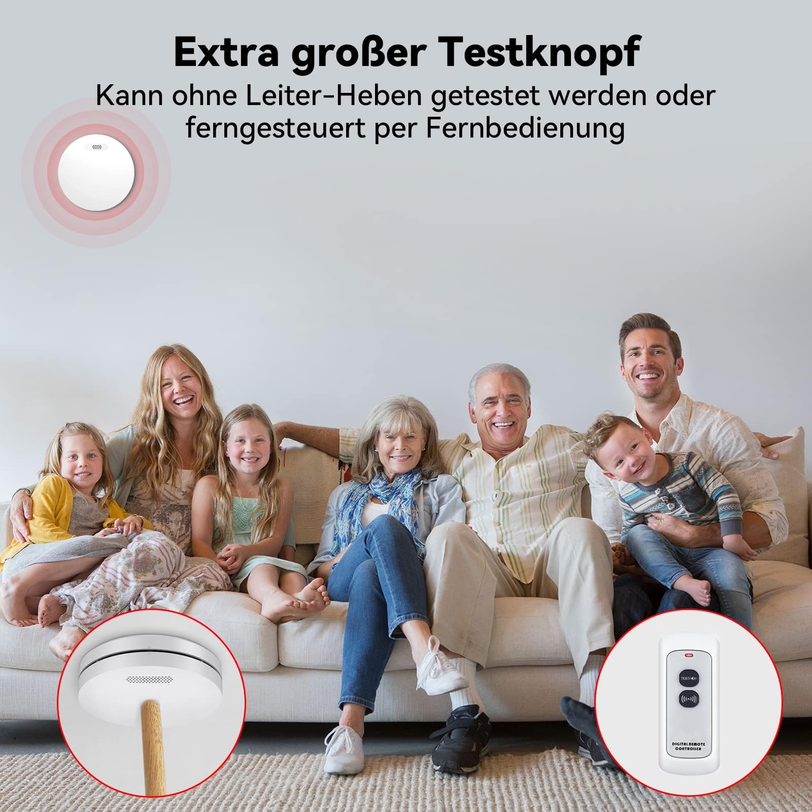 CPVAN Rauchmelder Vernetzt 10 Jahre Batterie mit Klebepad | Ohne Bohren, EN14604 Geprüft Funk Feuermelder, Entspricht der Europäischen Norm Feuermelder, 5er Set