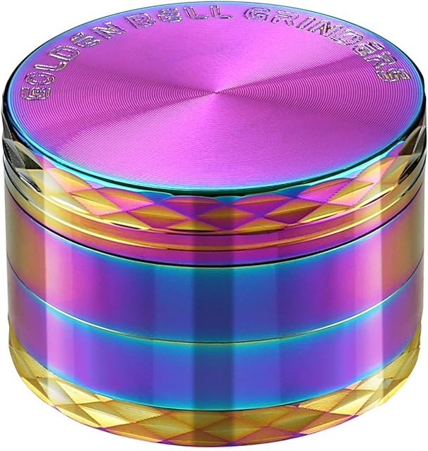 Golden Bell 2 inch Grinder 4 Layer Spice Grinder Stylish Diamond Edge Lid Zinc Alloy Grinder - Rainbow Color