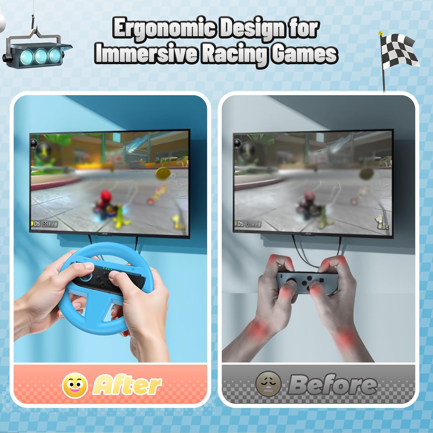 Kinwin 4 Pack Steering Wheels for Nintendo Switch 2 (2025) Joypads, Racing Wheel Controller for Mario Kart World & 8 Deluxe, Ergonomic Design Grip for Joycon 2 Accessories (Black, Orange and Blue) - Image 4