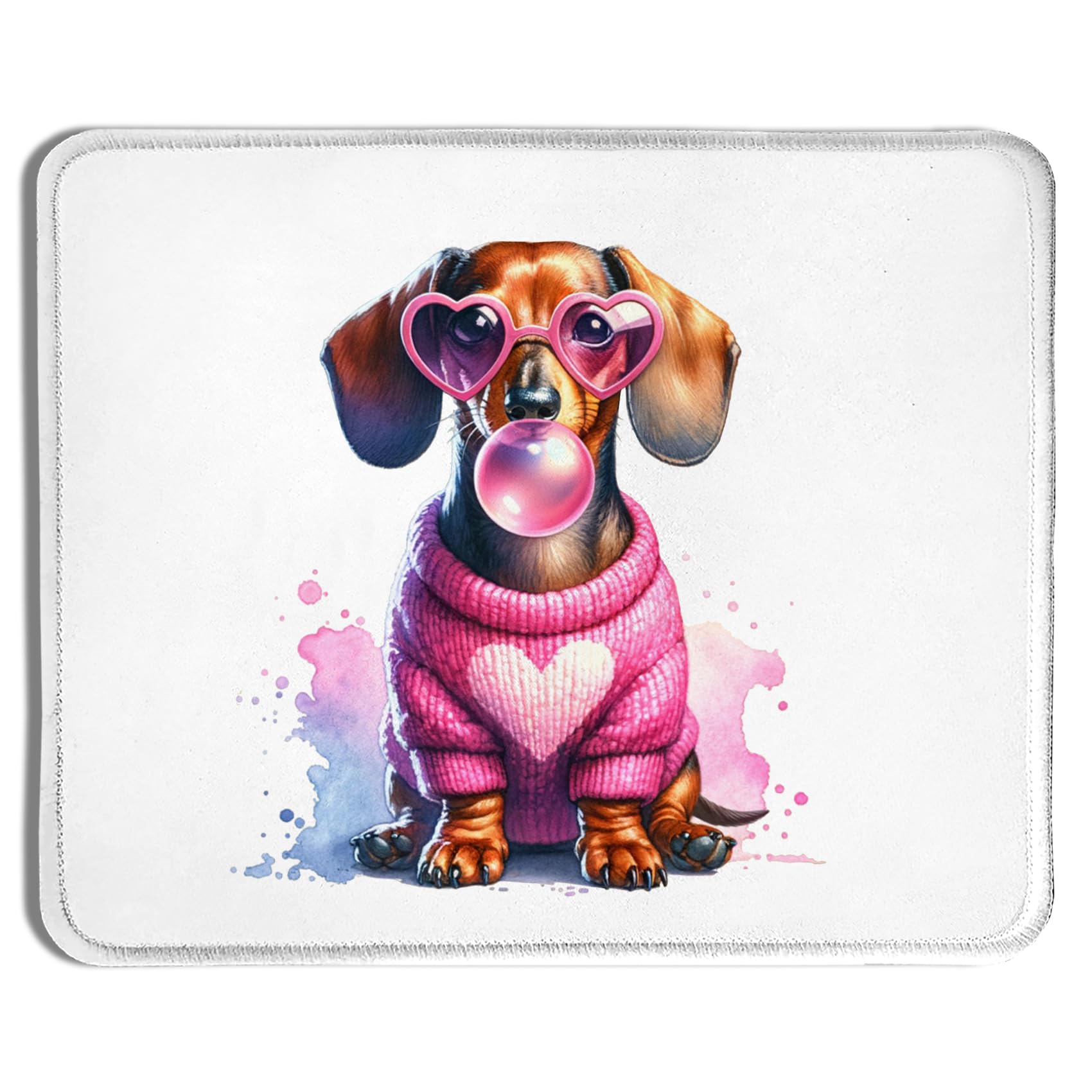 XUNLURY Dachshund Dog Mouse Pad, Pink Bubble Gum Weiner Dog, 9.5x7.9 Inch